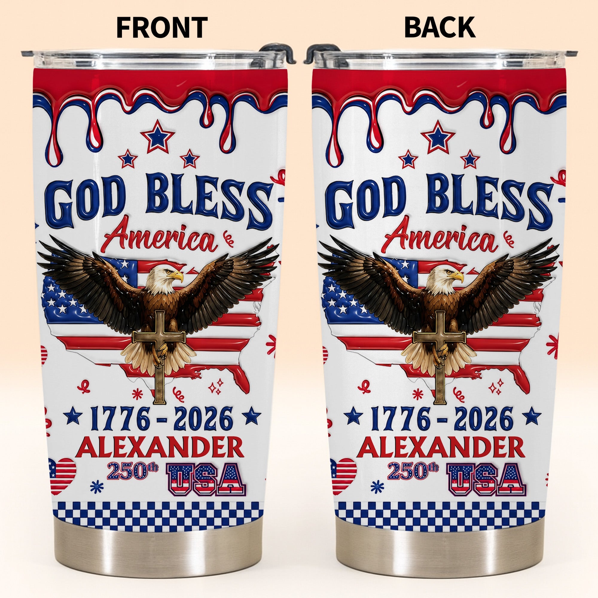 Personalized 20oz Stainless Steel Tumbler Custom Eagle USA Gift for Dad 20oz Tumbler GradoCreations