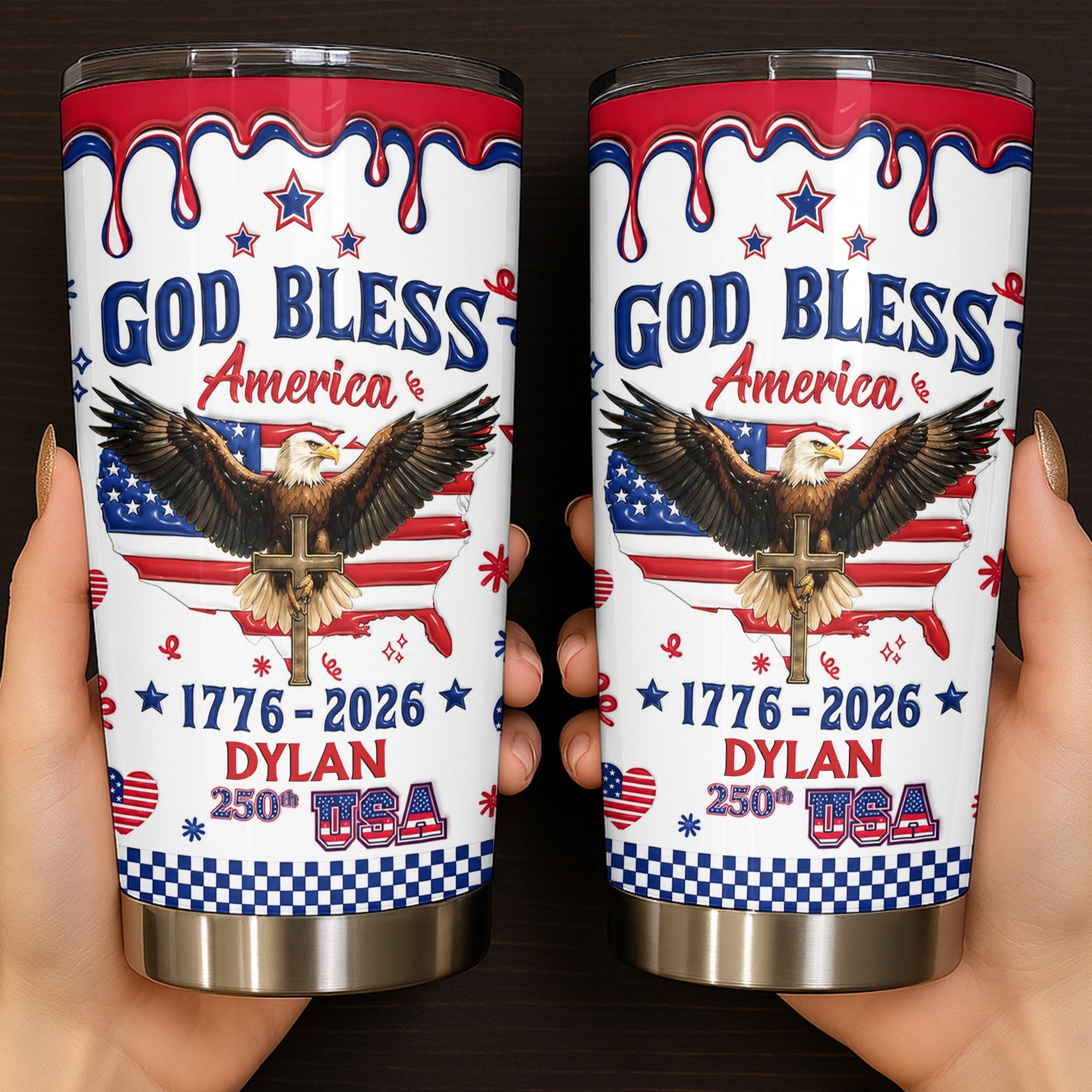 Personalized 20oz Stainless Steel Tumbler Custom Eagle USA Gift for Dad 20oz Tumbler GradoCreations