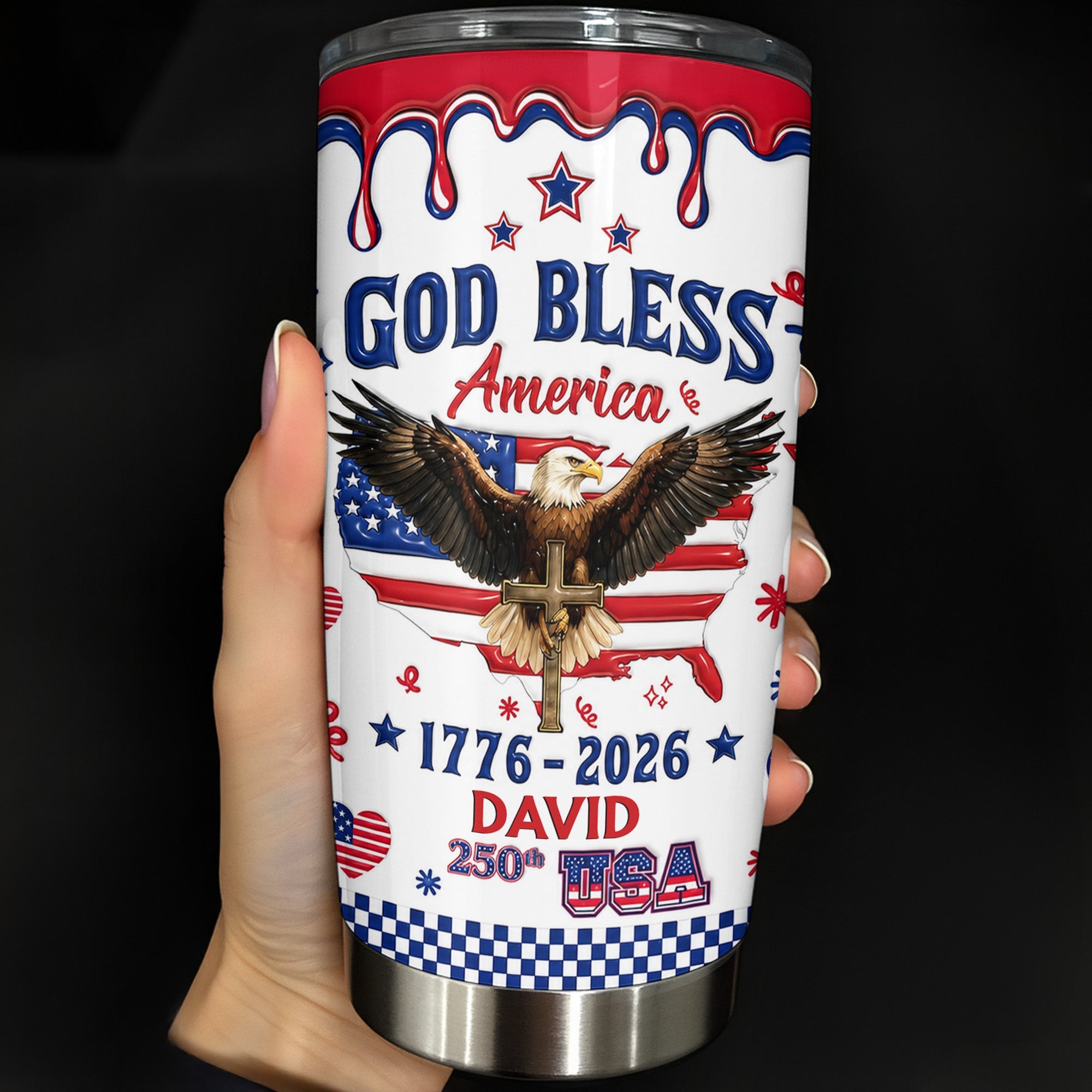 Personalized 20oz Stainless Steel Tumbler Custom Eagle USA Gift for Dad 20oz Tumbler GradoCreations
