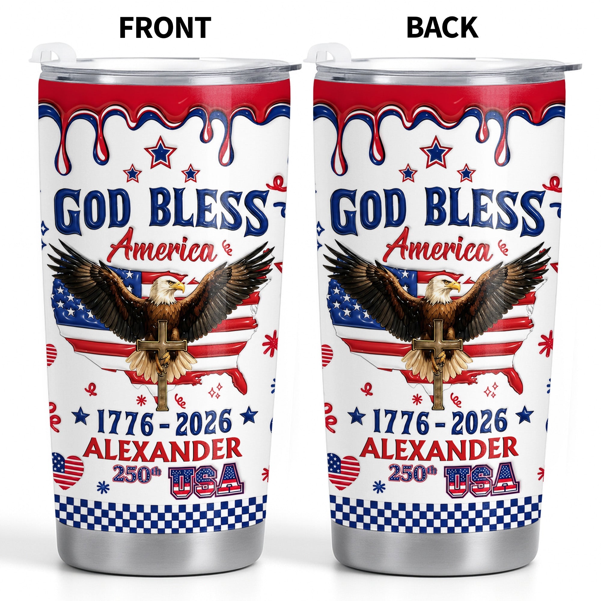 Personalized 20oz Stainless Steel Tumbler Custom Eagle USA Gift for Dad 20oz Tumbler GradoCreations