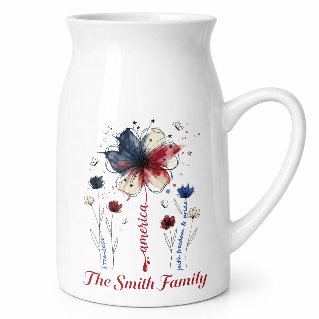 Personalized Ceramic Flower Vase USA Flag Gift for Family Flower Vase GradoCreations