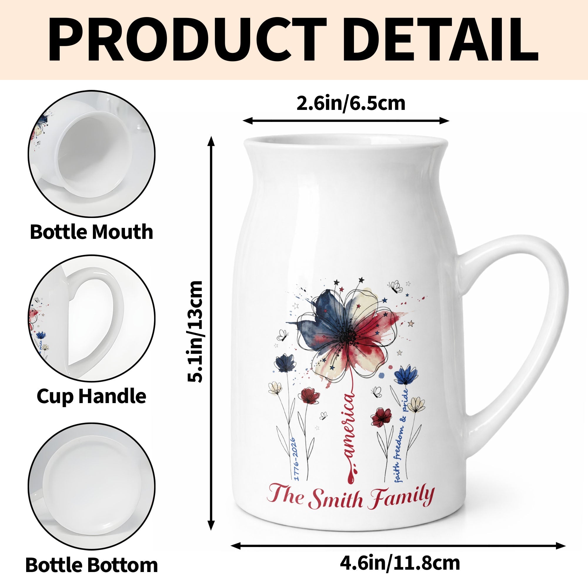 Personalized Ceramic Flower Vase USA Flag Gift for Family Flower Vase GradoCreations