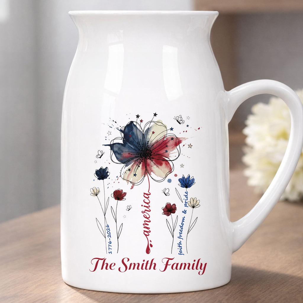 Personalized Ceramic Flower Vase USA Flag Gift for Family Flower Vase GradoCreations