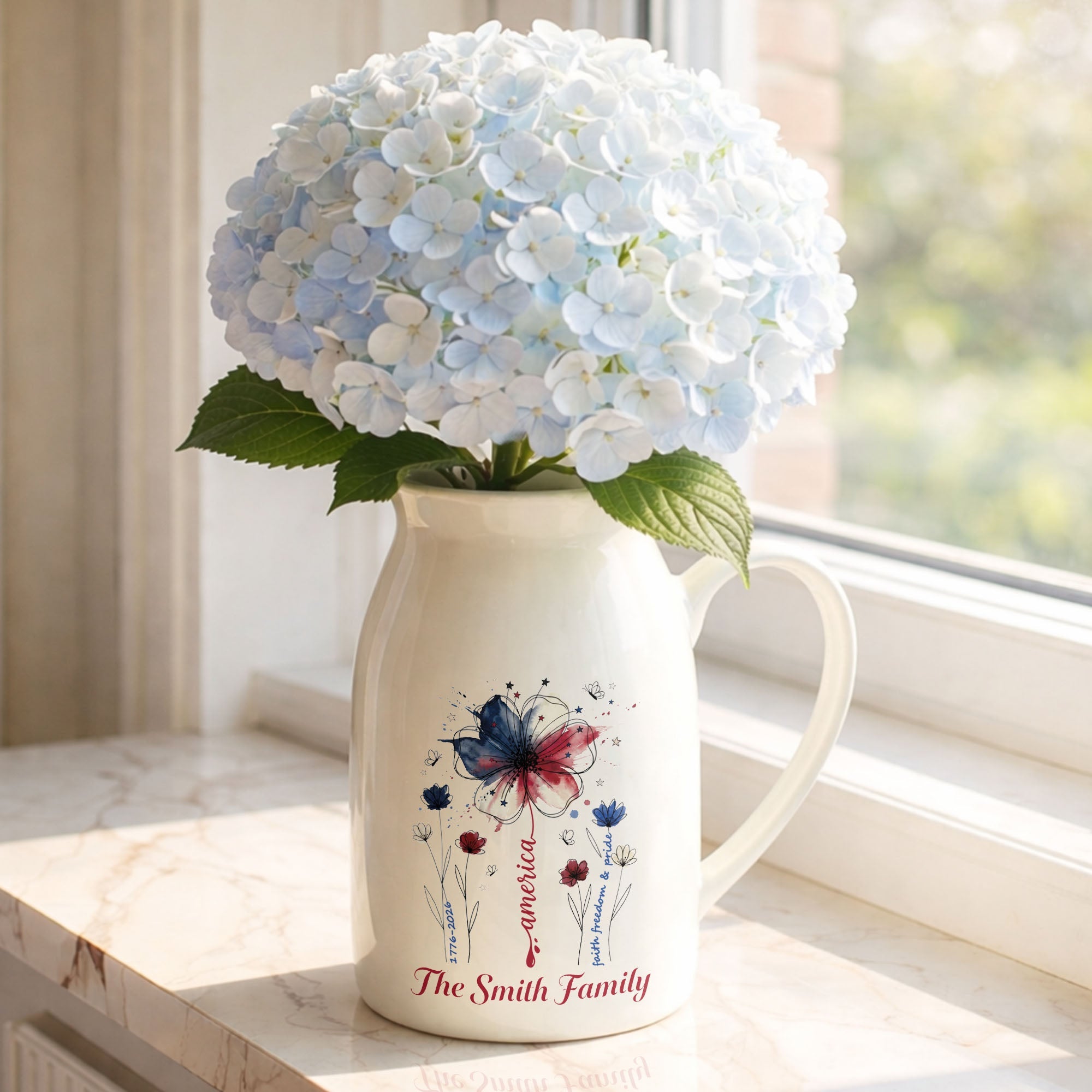 Personalized Ceramic Flower Vase USA Flag Gift for Family Flower Vase GradoCreations