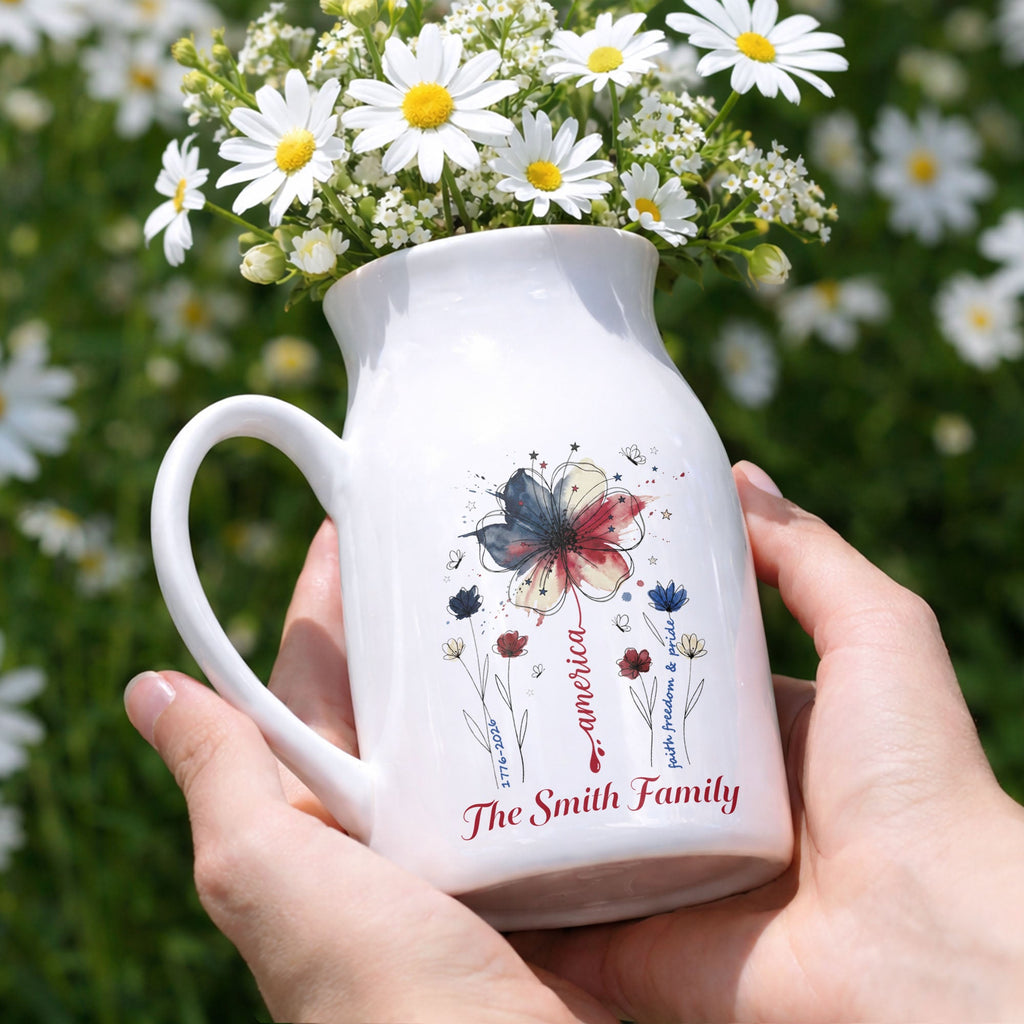 Personalized Ceramic Flower Vase USA Flag Gift for Family Flower Vase GradoCreations