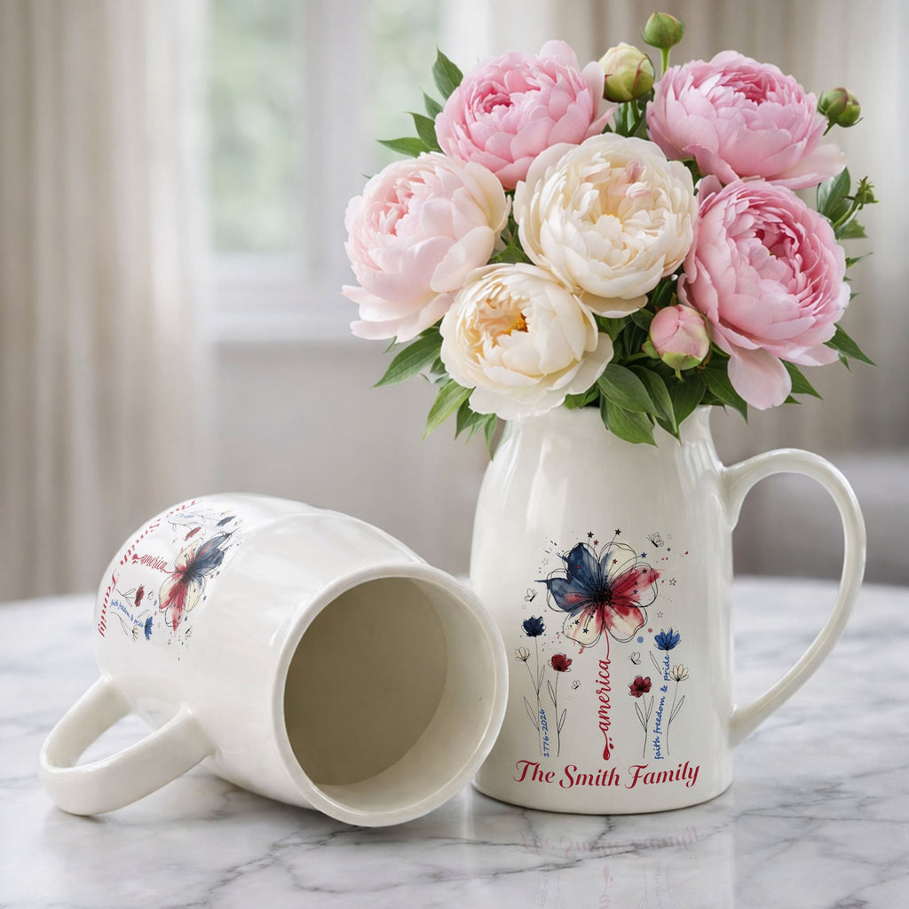 Personalized Ceramic Flower Vase USA Flag Gift for Family Flower Vase GradoCreations