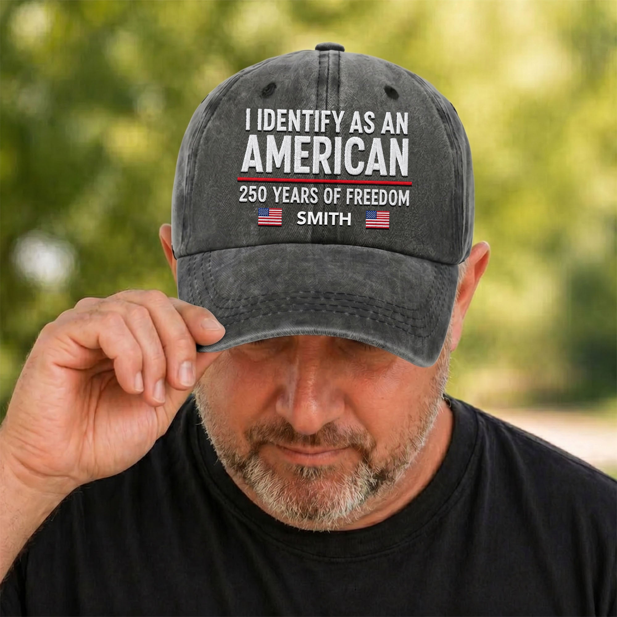 Personalized Washed Denim Cap American Flag Gift for Dad Washed Denim Cap GradoCreations
