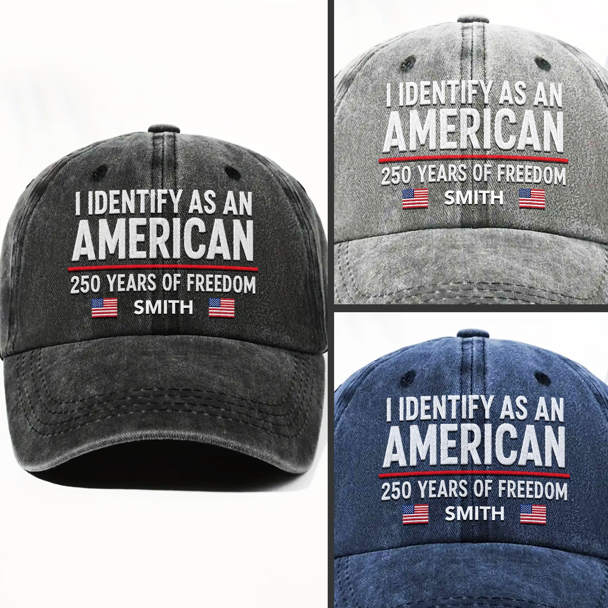 Personalized Washed Denim Cap American Flag Gift for Dad Washed Denim Cap GradoCreations