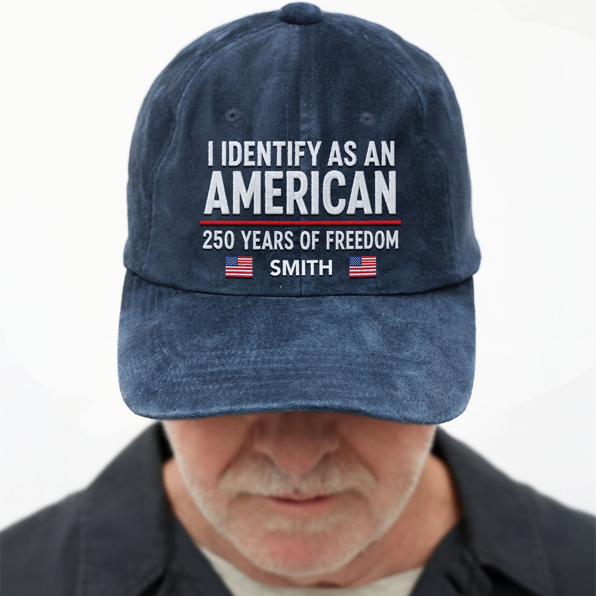 Personalized Washed Denim Cap American Flag Gift for Dad Washed Denim Cap GradoCreations