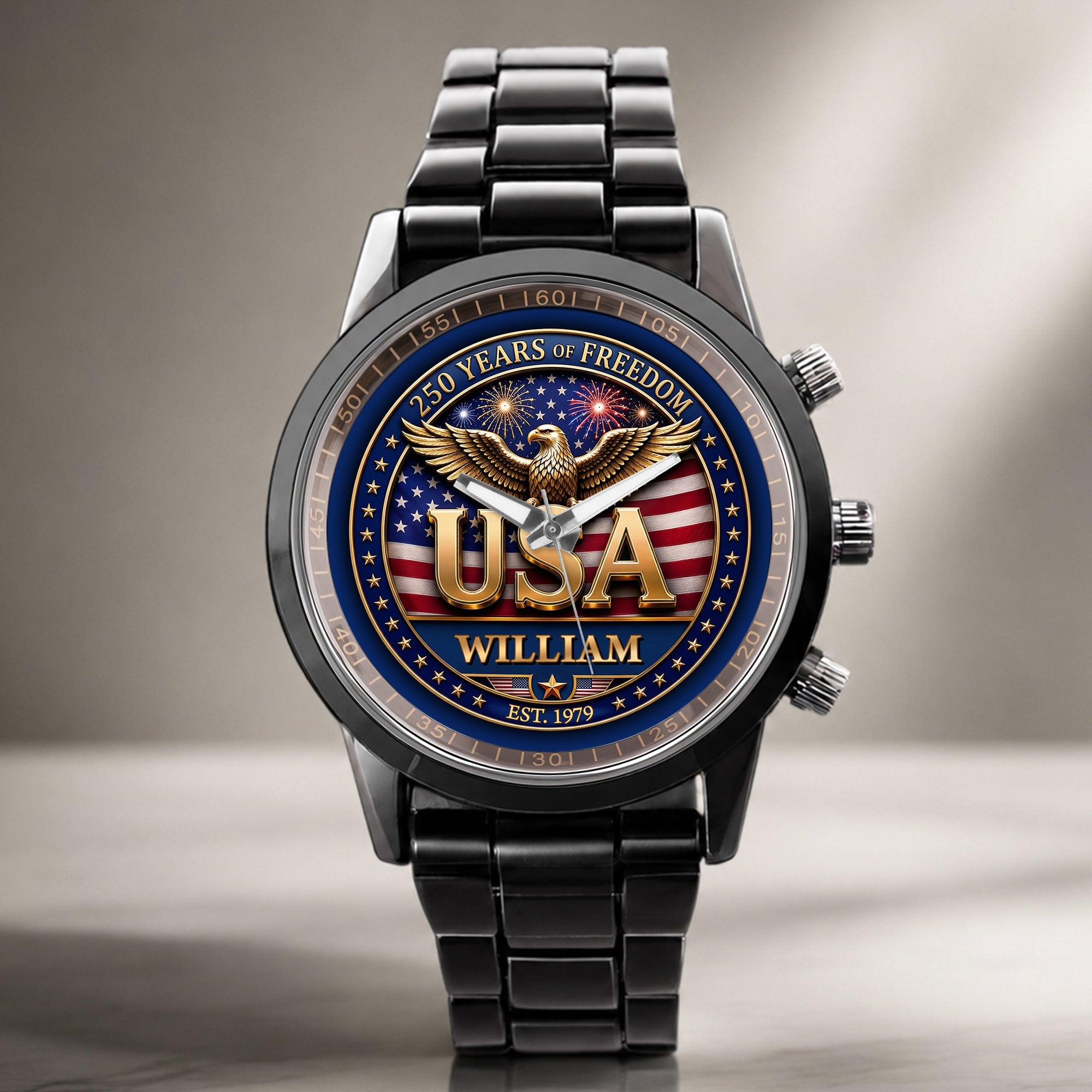 Personalized Men's Watch Custom Name USA Flag Gift for Dad Men's Watch GradoCreations