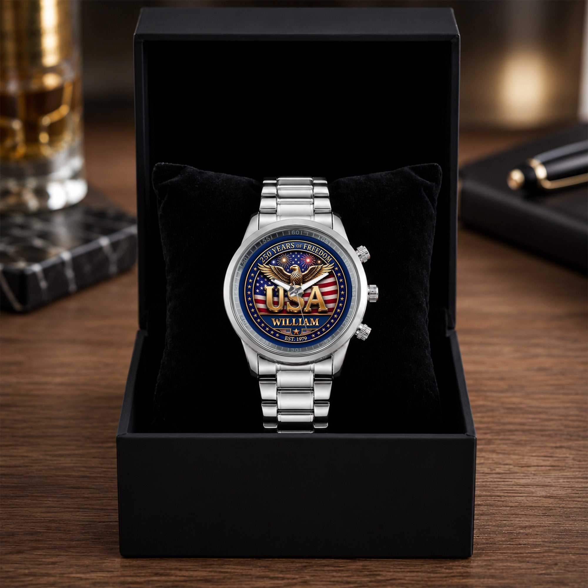 Personalized Men's Watch Custom Name USA Flag Gift for Dad Men's Watch GradoCreations