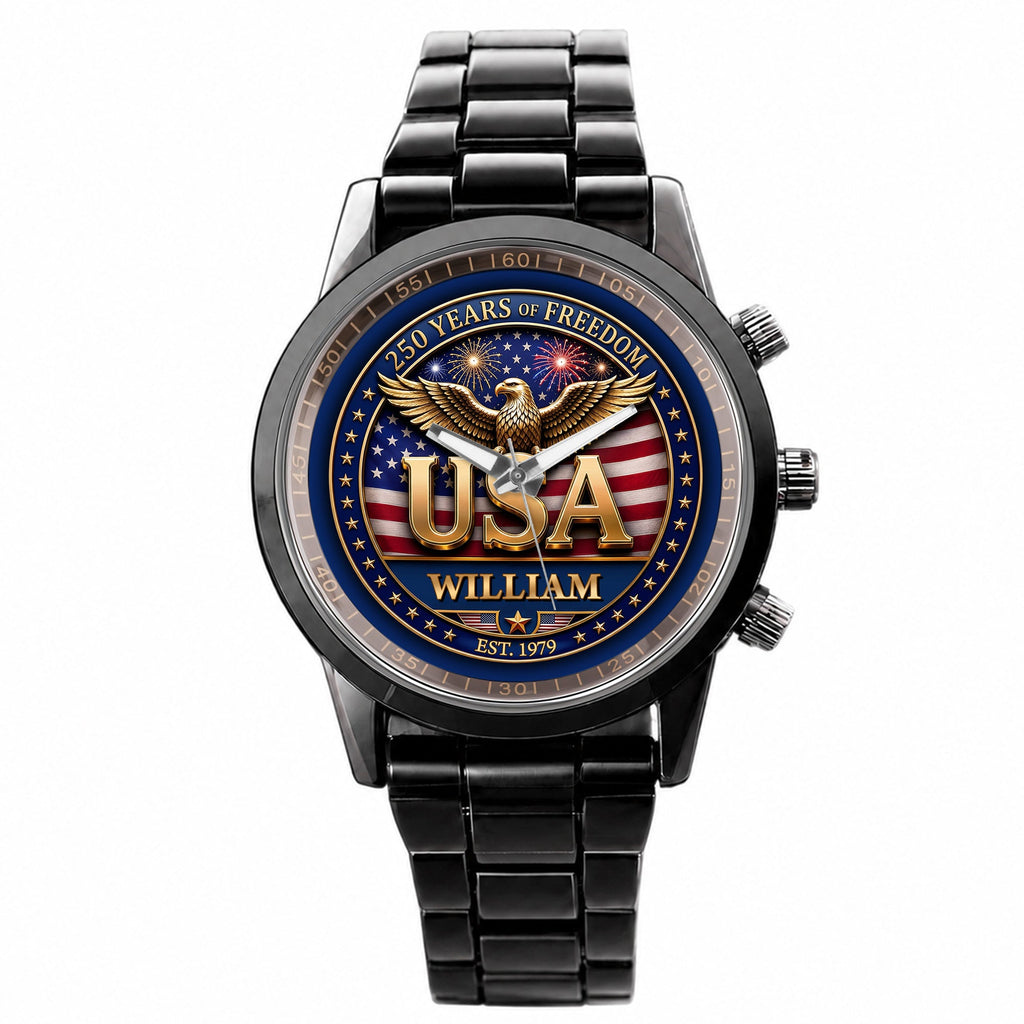 Personalized Men's Watch Custom Name USA Flag Gift for Dad Men's Watch GradoCreations