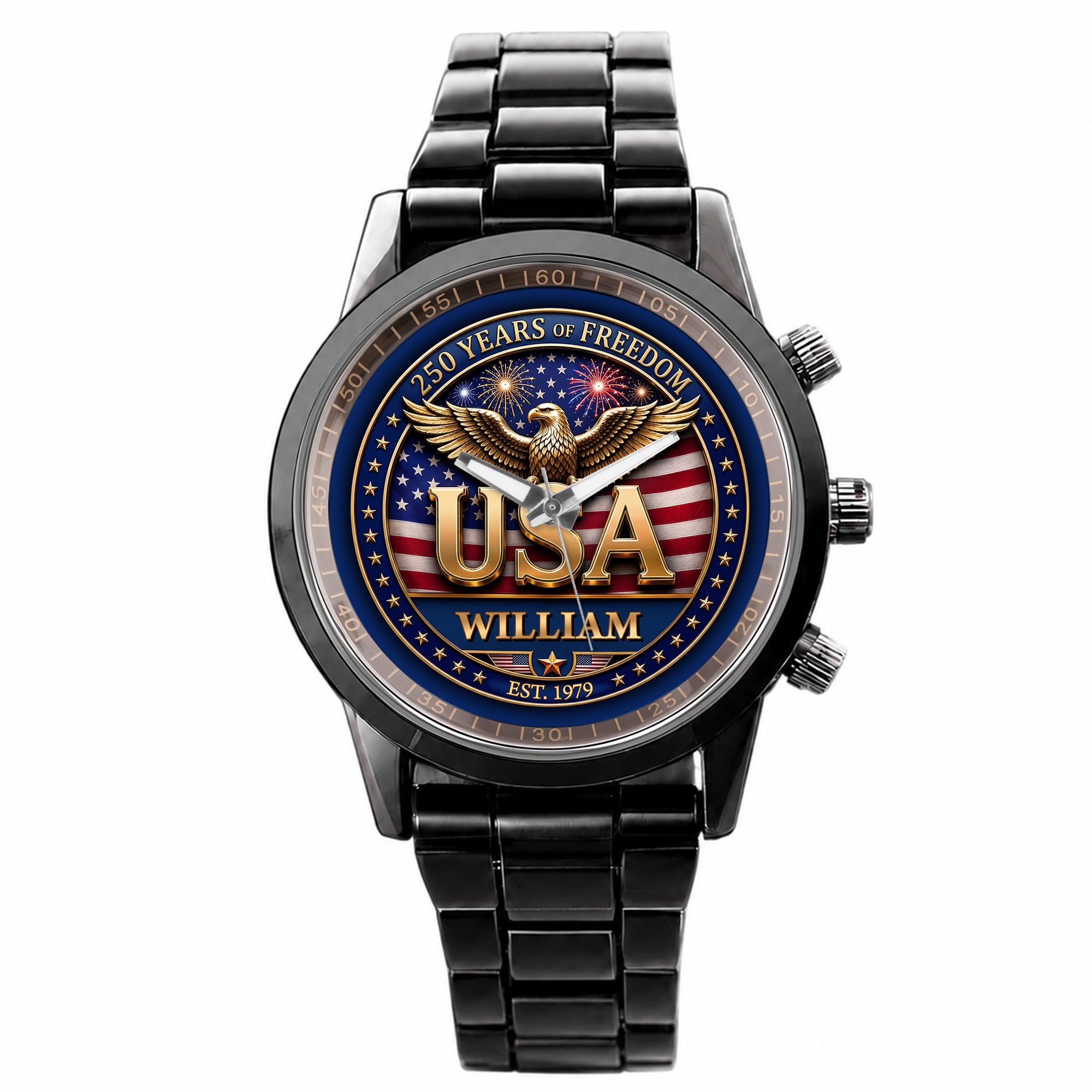 Personalized Men's Watch Custom Name USA Flag Gift for Dad Men's Watch GradoCreations