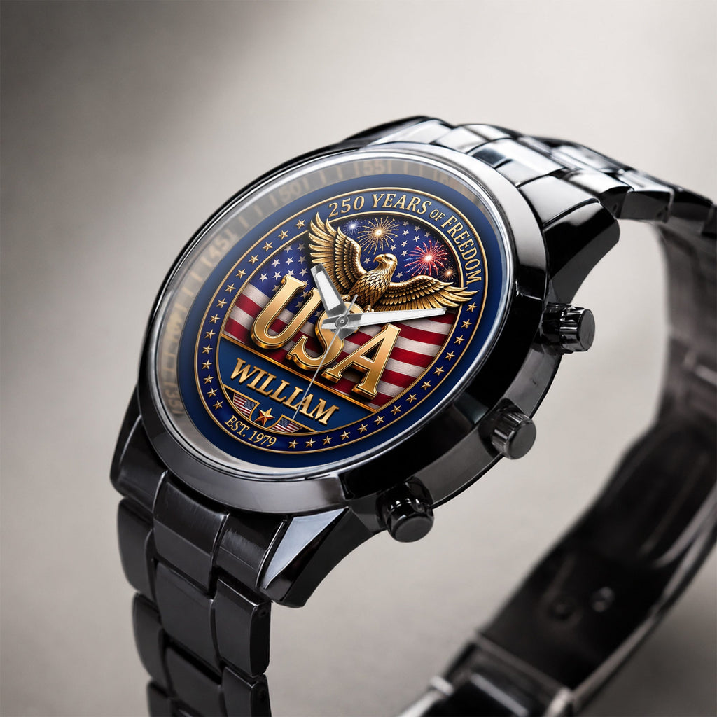 Personalized Men's Watch Custom Name USA Flag Gift for Dad Men's Watch GradoCreations