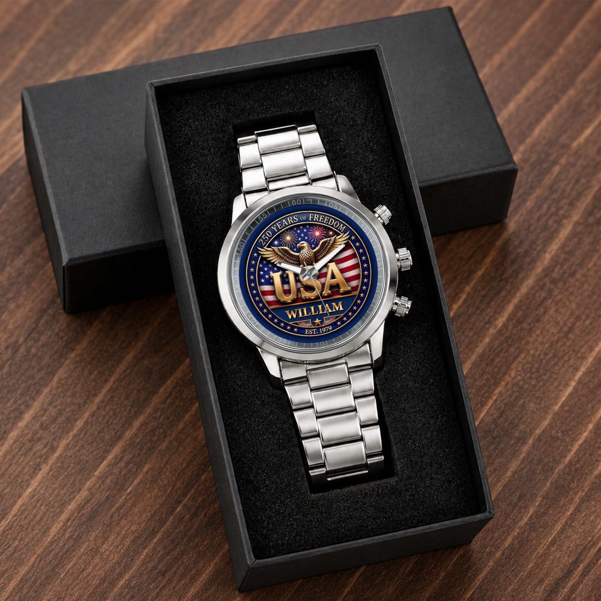 Personalized Men's Watch Custom Name USA Flag Gift for Dad Men's Watch GradoCreations