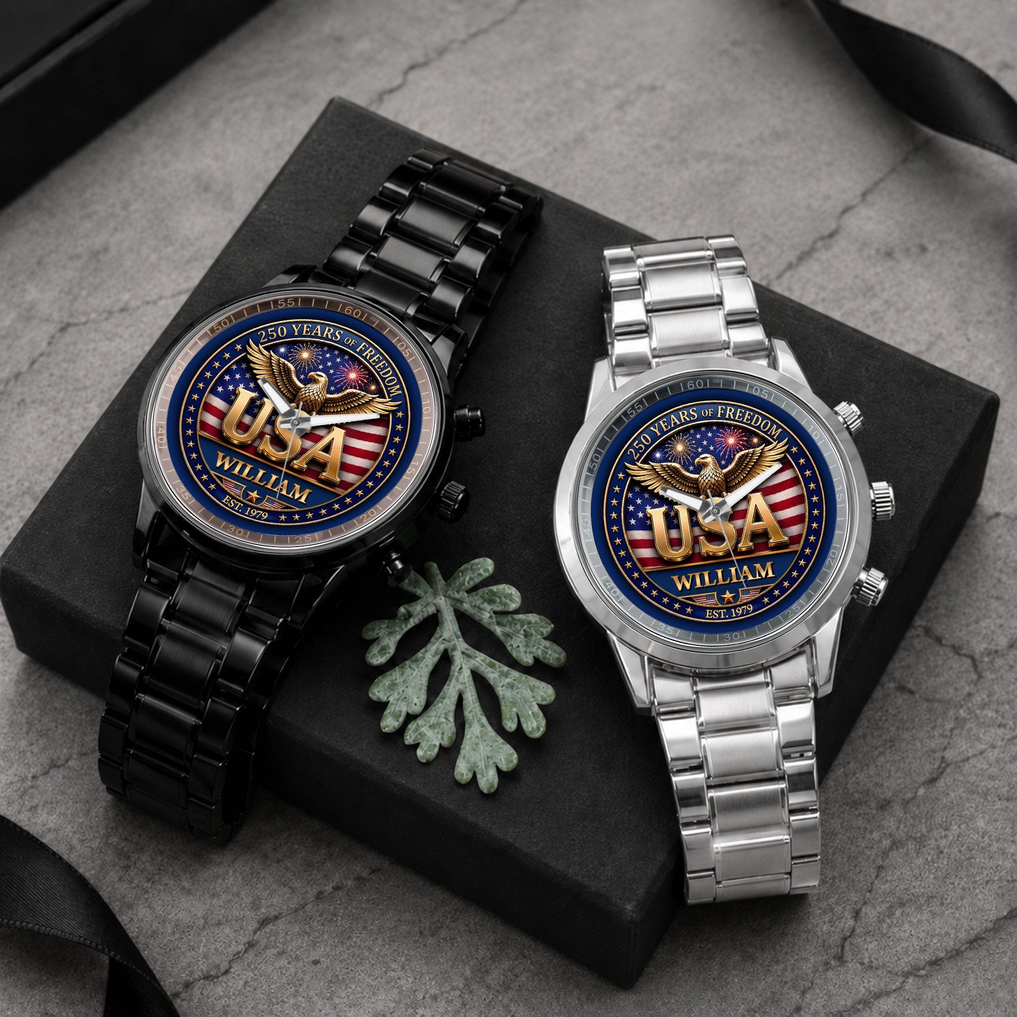Personalized Men's Watch Custom Name USA Flag Gift for Dad Men's Watch GradoCreations
