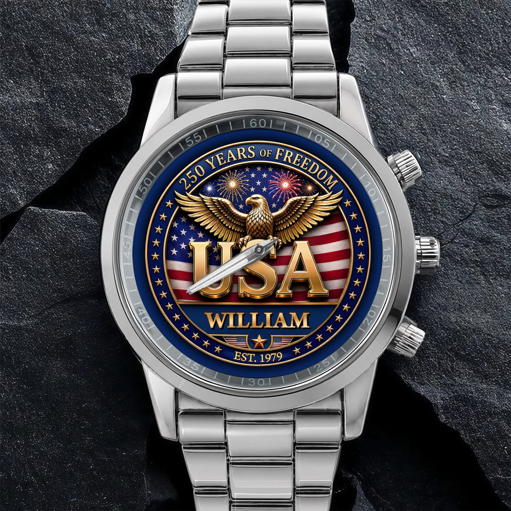 Personalized Men's Watch Custom Name USA Flag Gift for Dad Men's Watch GradoCreations