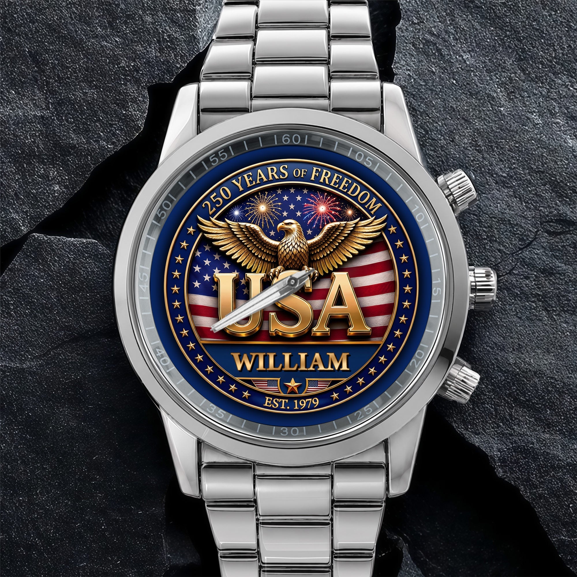 Personalized Men's Watch Custom Name USA Flag Gift for Dad Men's Watch GradoCreations