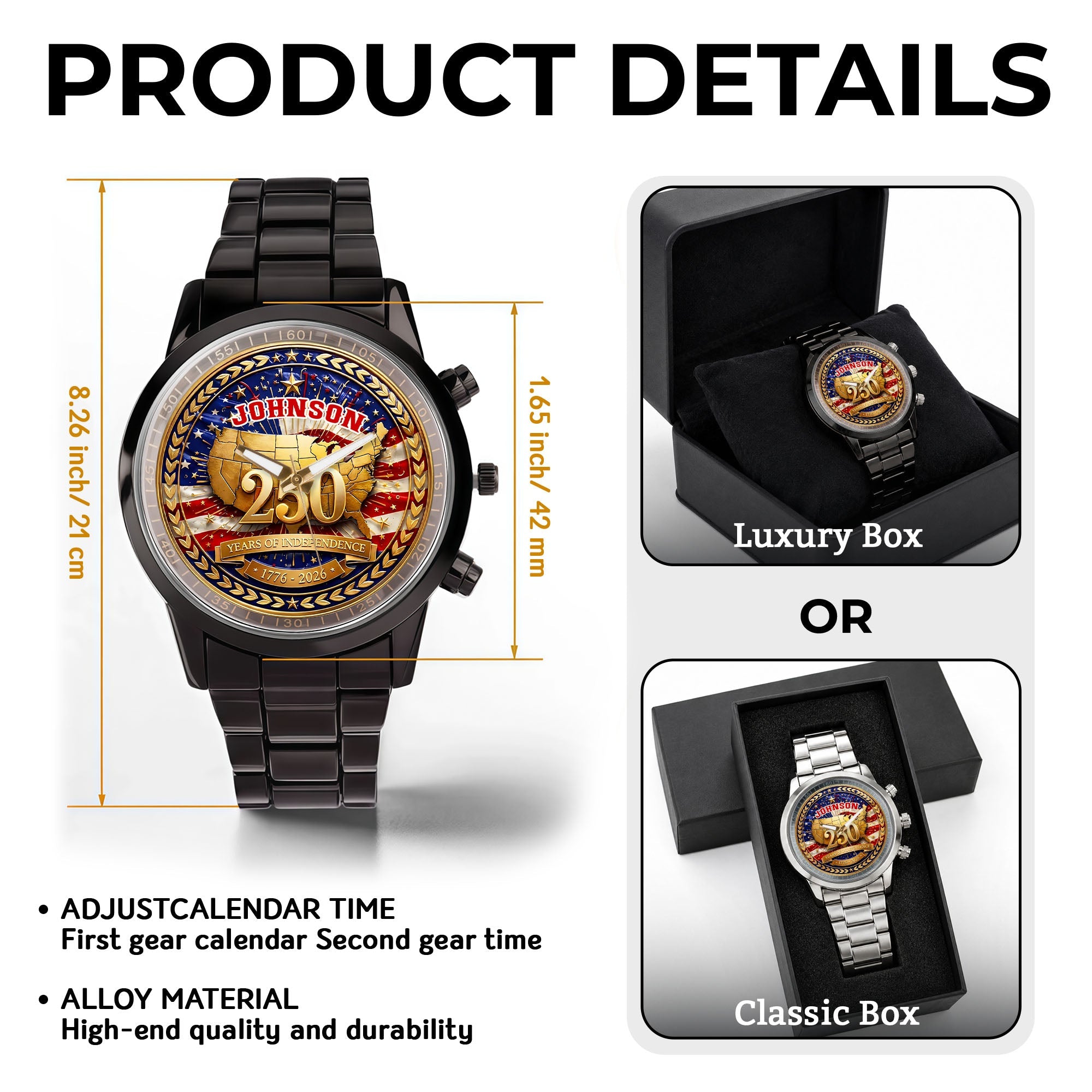 Personalized Black Men's Watch with Custom Name for Dad's Anniversary Men's Watch GradoCreations