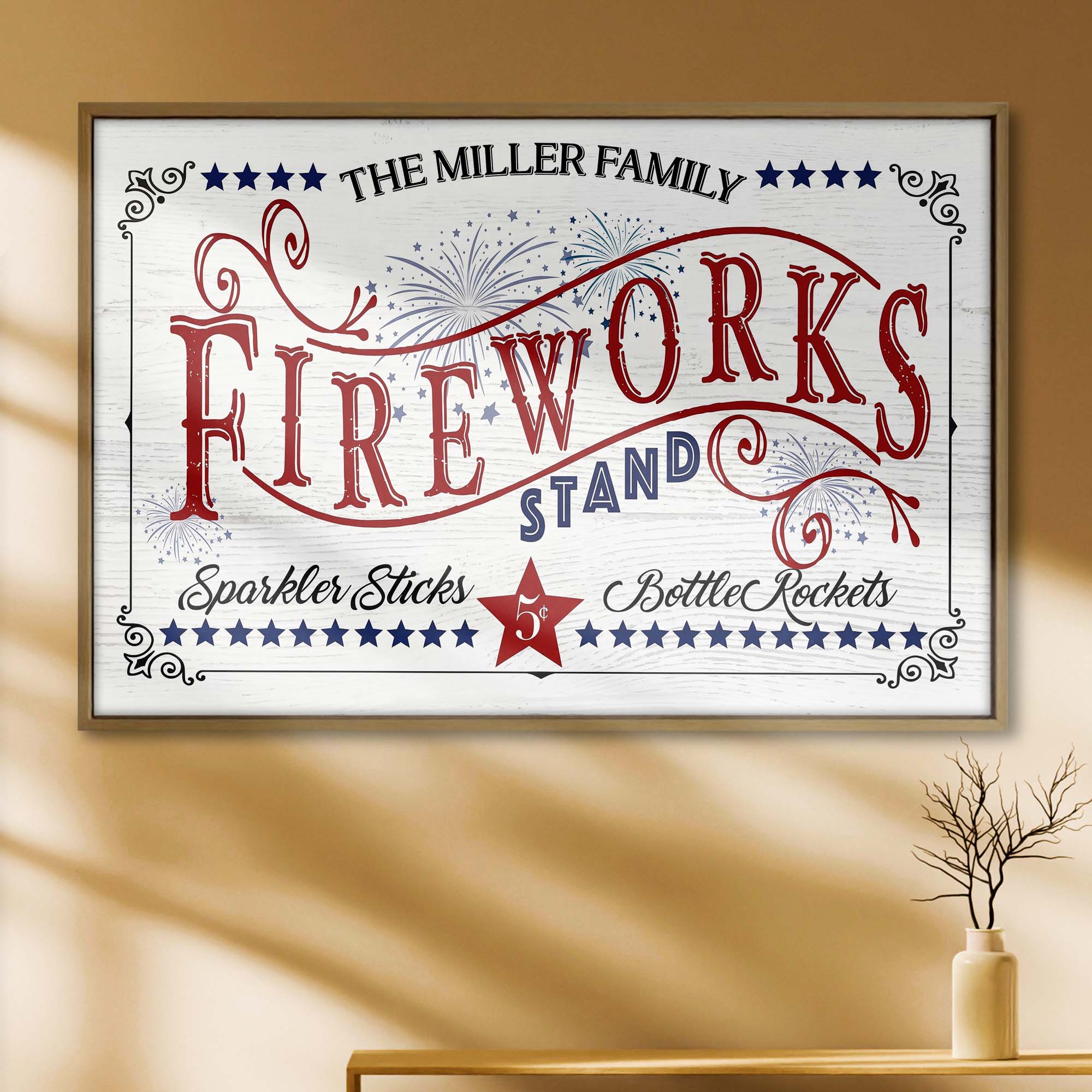 Personalized Family Fireworks Horizontal Poster Custom Name Gift Poster GradoCreations