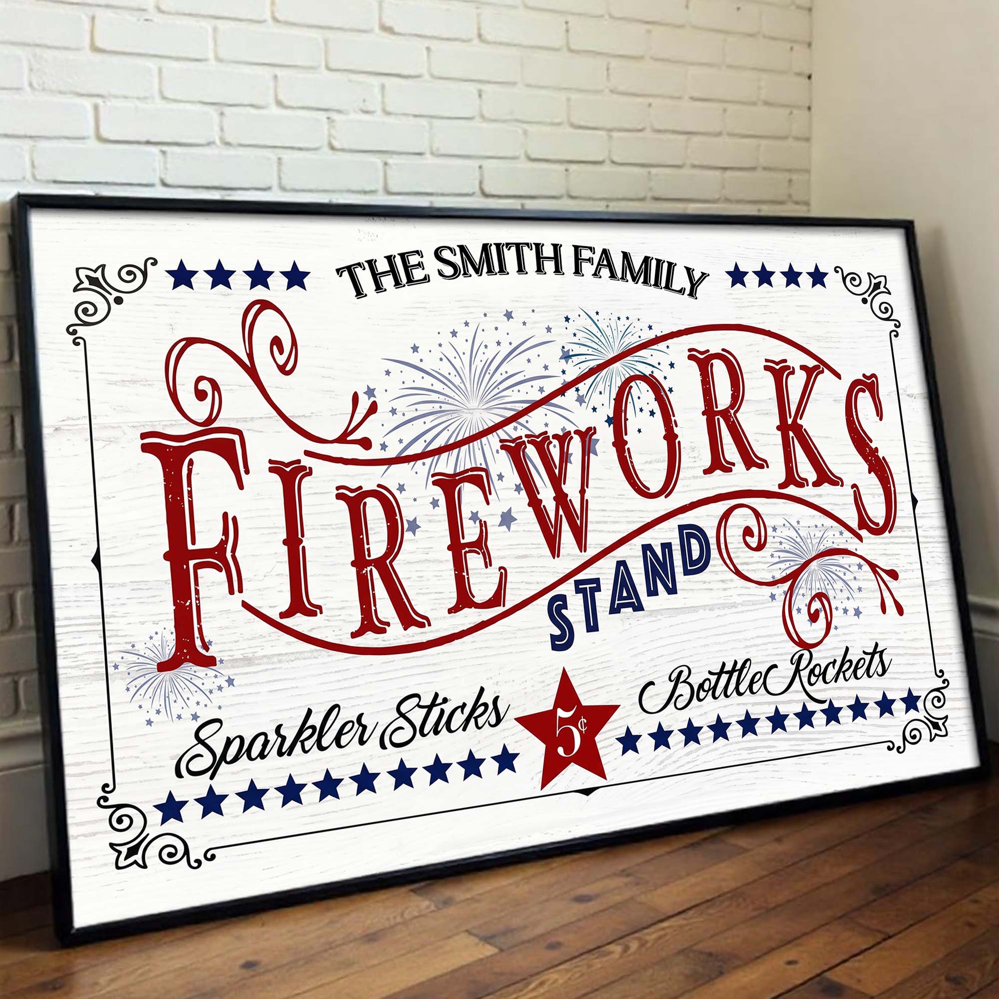 Personalized Family Fireworks Horizontal Poster Custom Name Gift Poster GradoCreations
