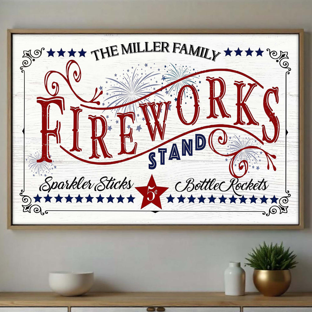 Personalized Family Fireworks Horizontal Poster Custom Name Gift Poster GradoCreations