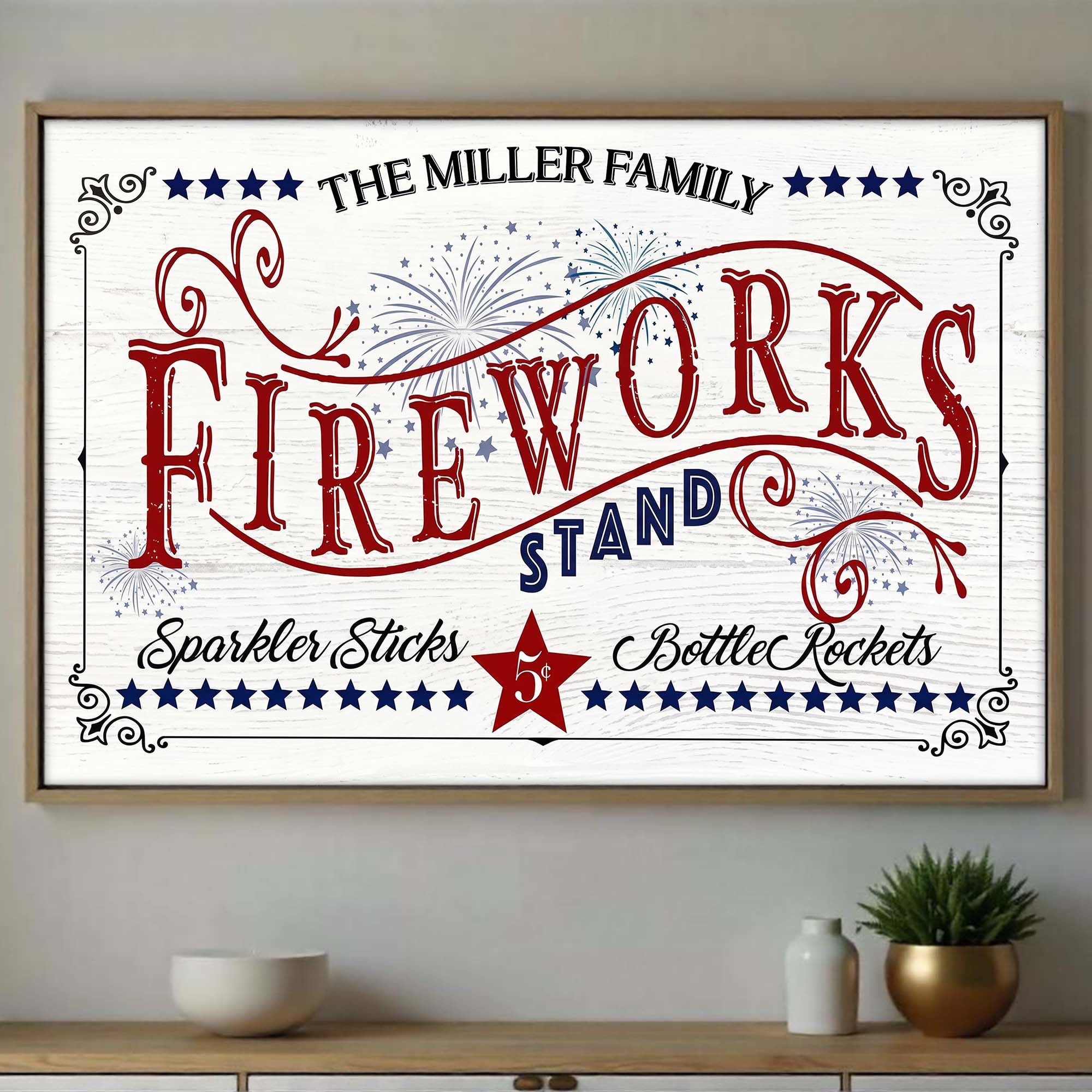 Personalized Family Fireworks Horizontal Poster Custom Name Gift Poster GradoCreations