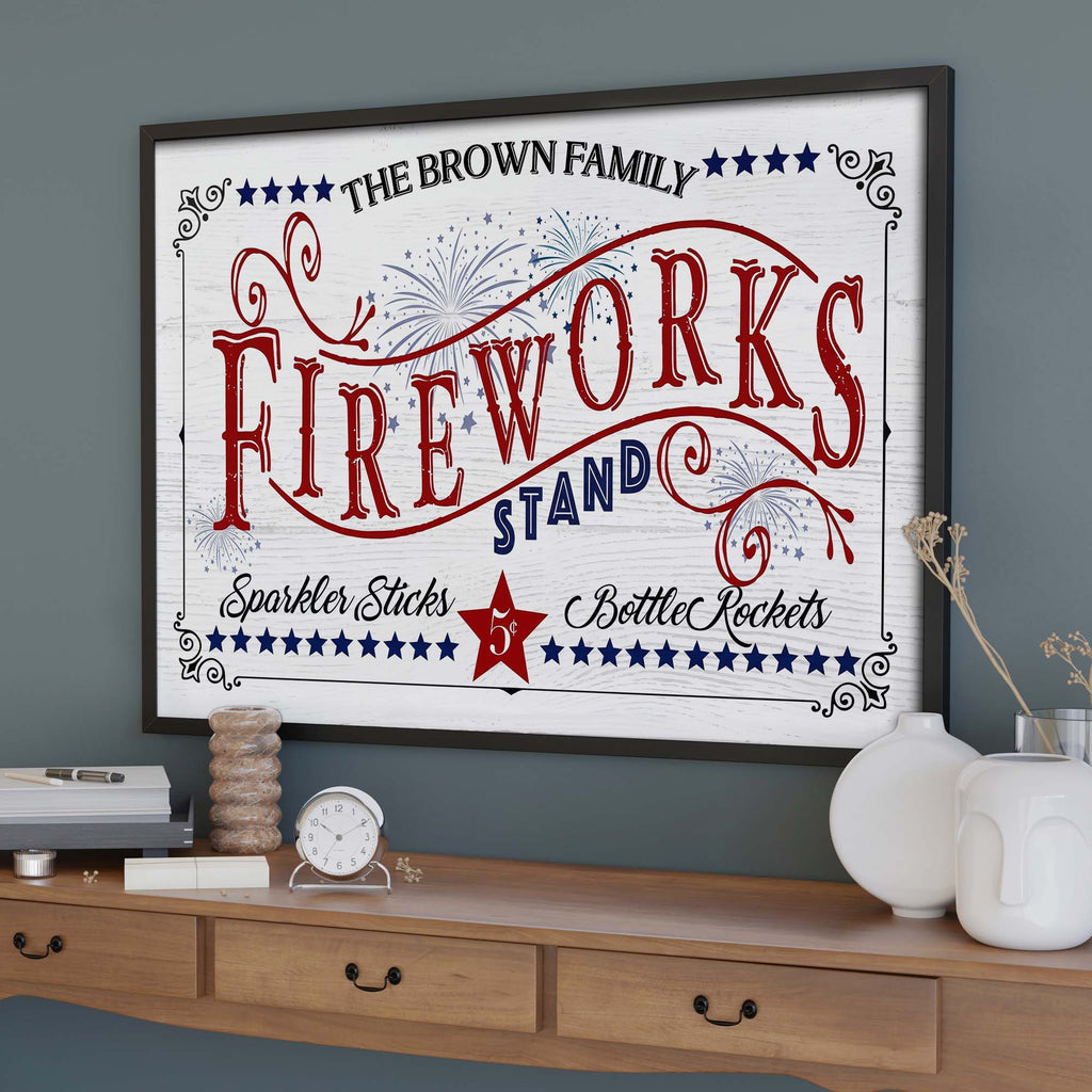 Personalized Family Fireworks Horizontal Poster Custom Name Gift Poster GradoCreations