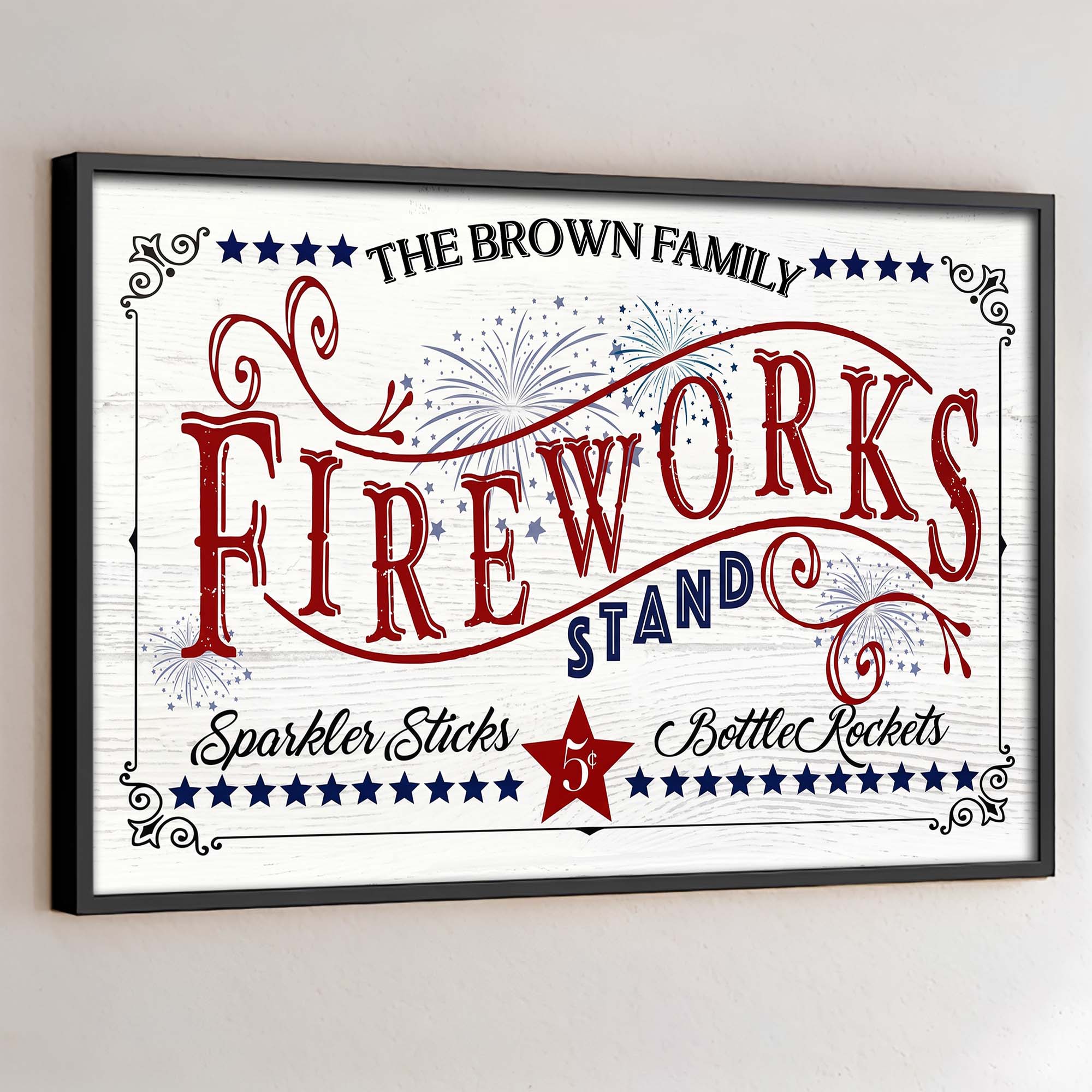 Personalized Family Fireworks Horizontal Poster Custom Name Gift Poster GradoCreations