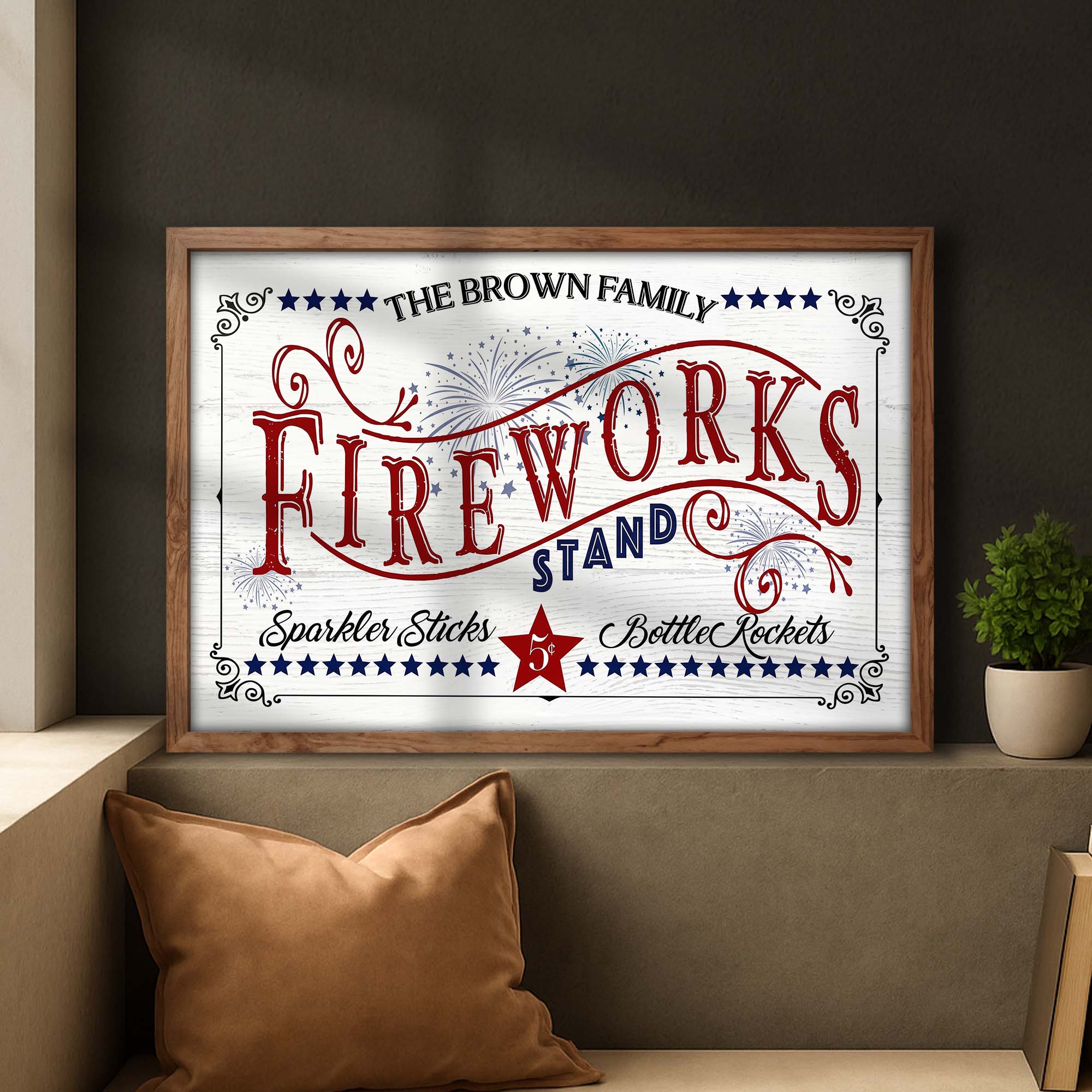 Personalized Family Fireworks Horizontal Poster Custom Name Gift Poster GradoCreations