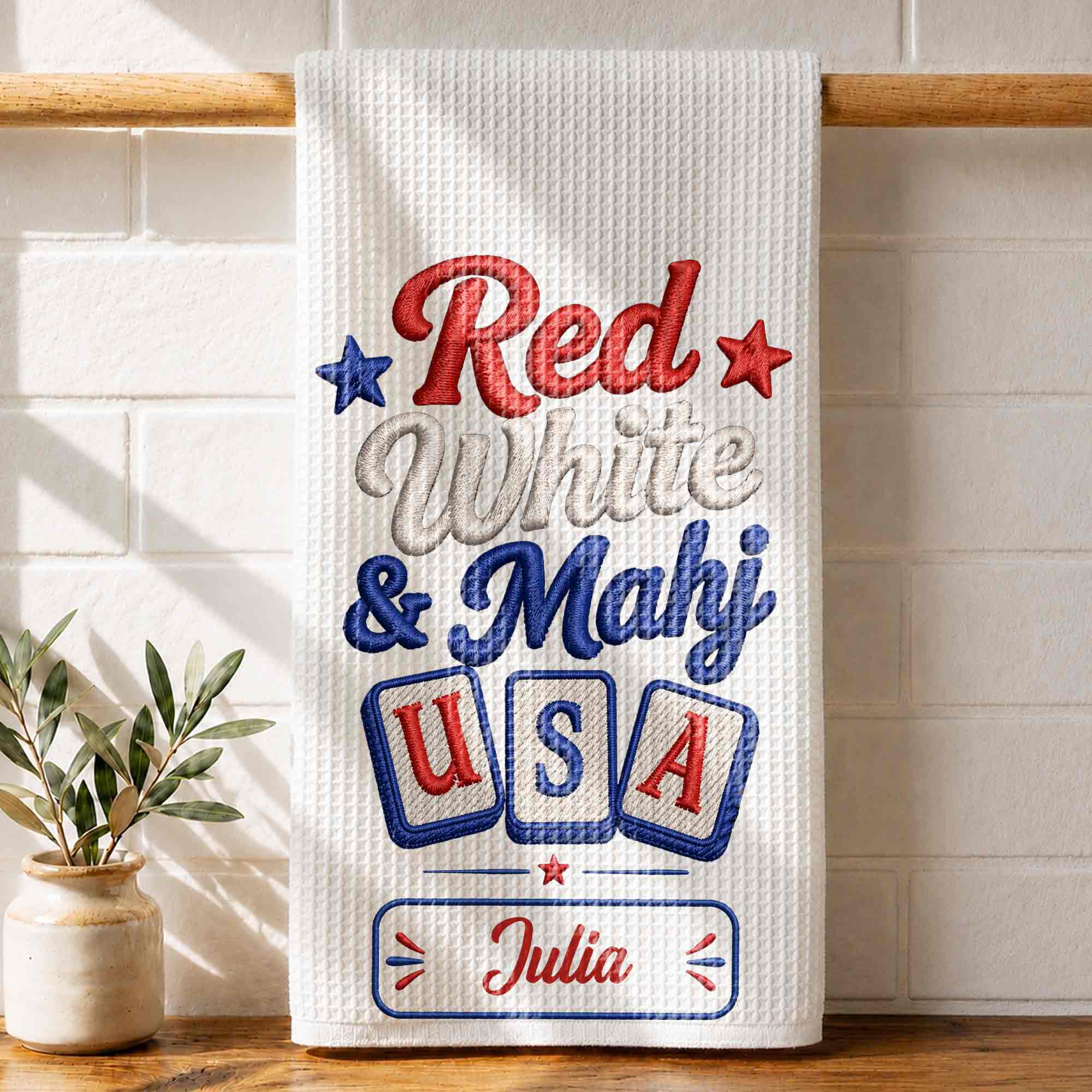 Personalized Patriotic Mahjong Embroidery Kitchen Towel 4th of July Gift Kitchen Towel GradoCreations