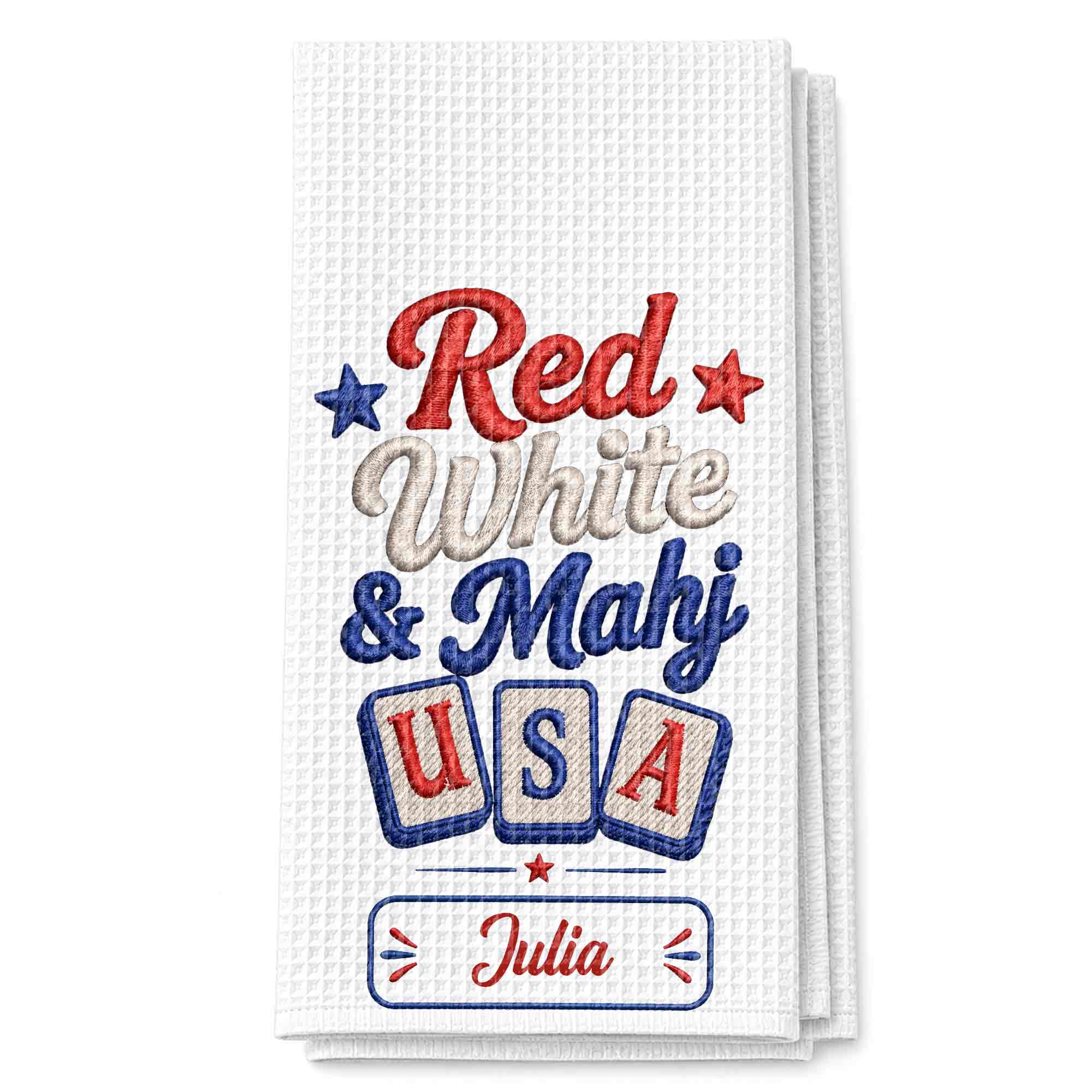 Personalized Patriotic Mahjong Embroidery Kitchen Towel 4th of July Gift Kitchen Towel GradoCreations