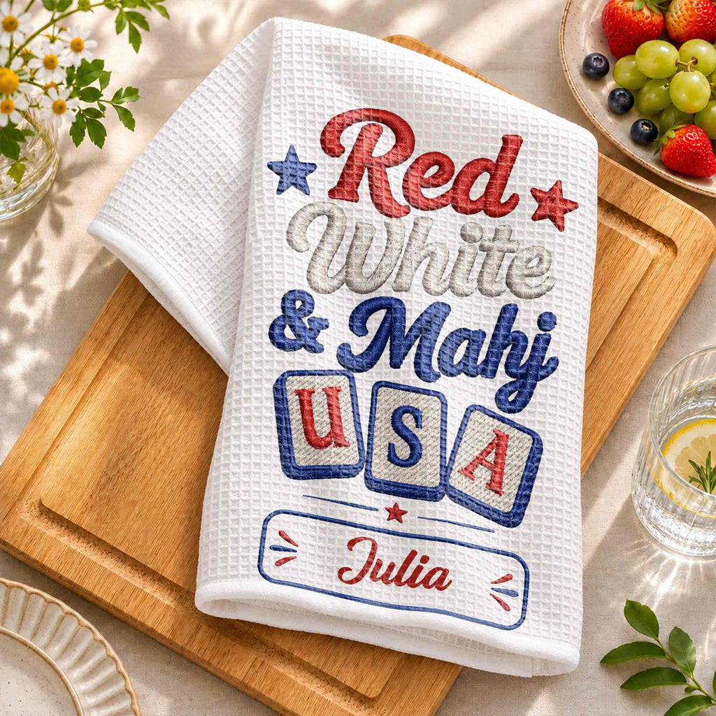 Personalized Patriotic Mahjong Embroidery Kitchen Towel 4th of July Gift Kitchen Towel GradoCreations
