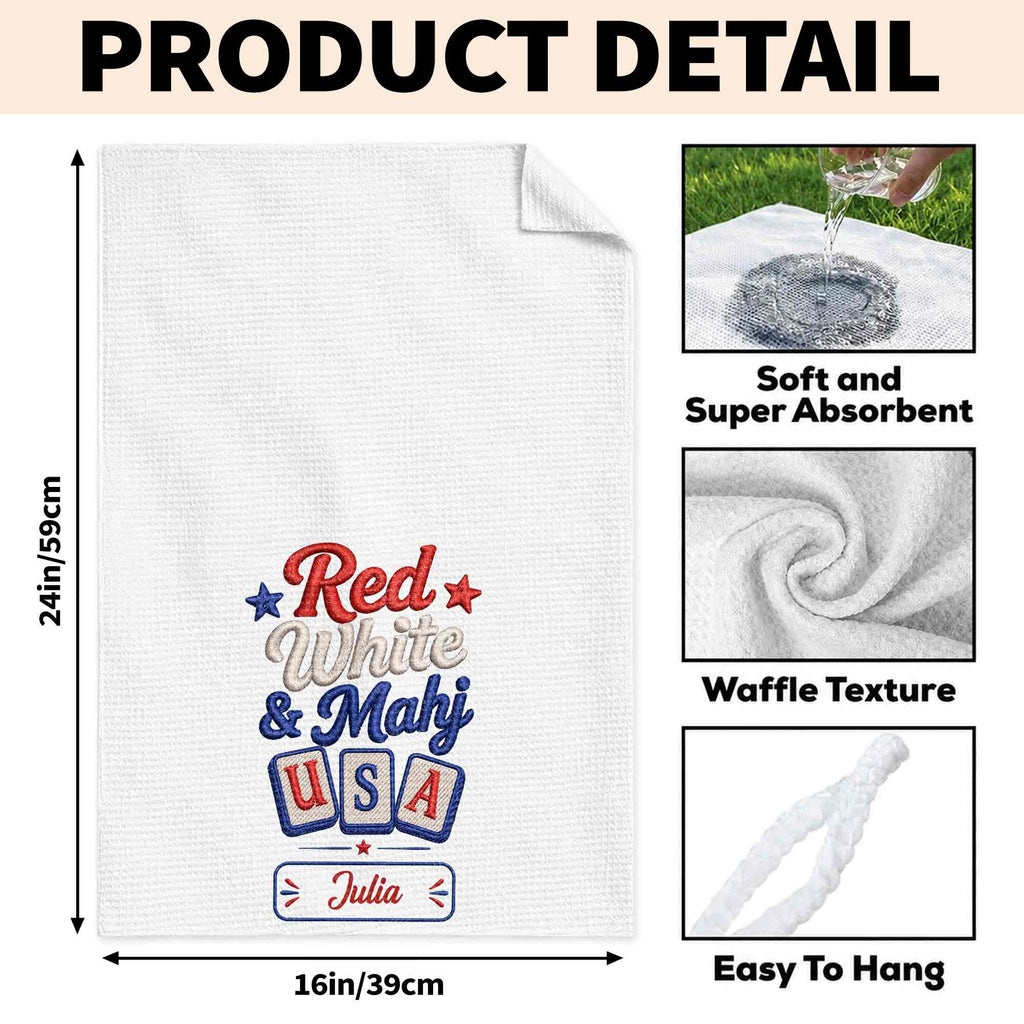 Personalized Patriotic Mahjong Embroidery Kitchen Towel 4th of July Gift Kitchen Towel GradoCreations