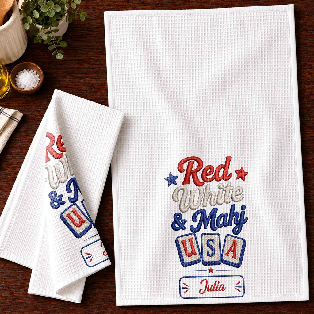 Personalized Patriotic Mahjong Embroidery Kitchen Towel 4th of July Gift Kitchen Towel GradoCreations