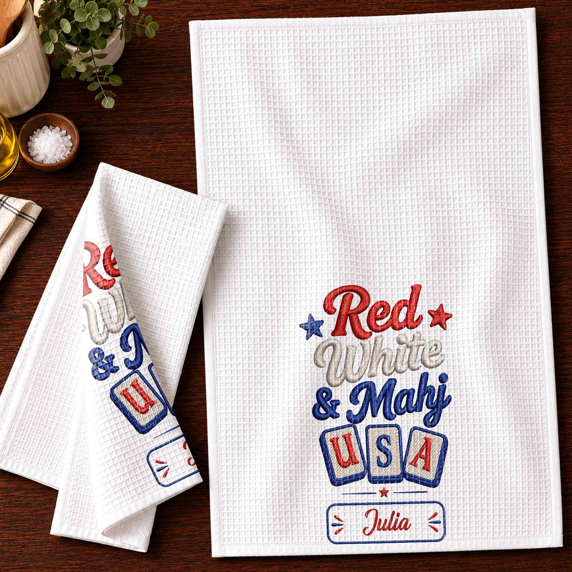 Personalized Patriotic Mahjong Embroidery Kitchen Towel 4th of July Gift Kitchen Towel GradoCreations