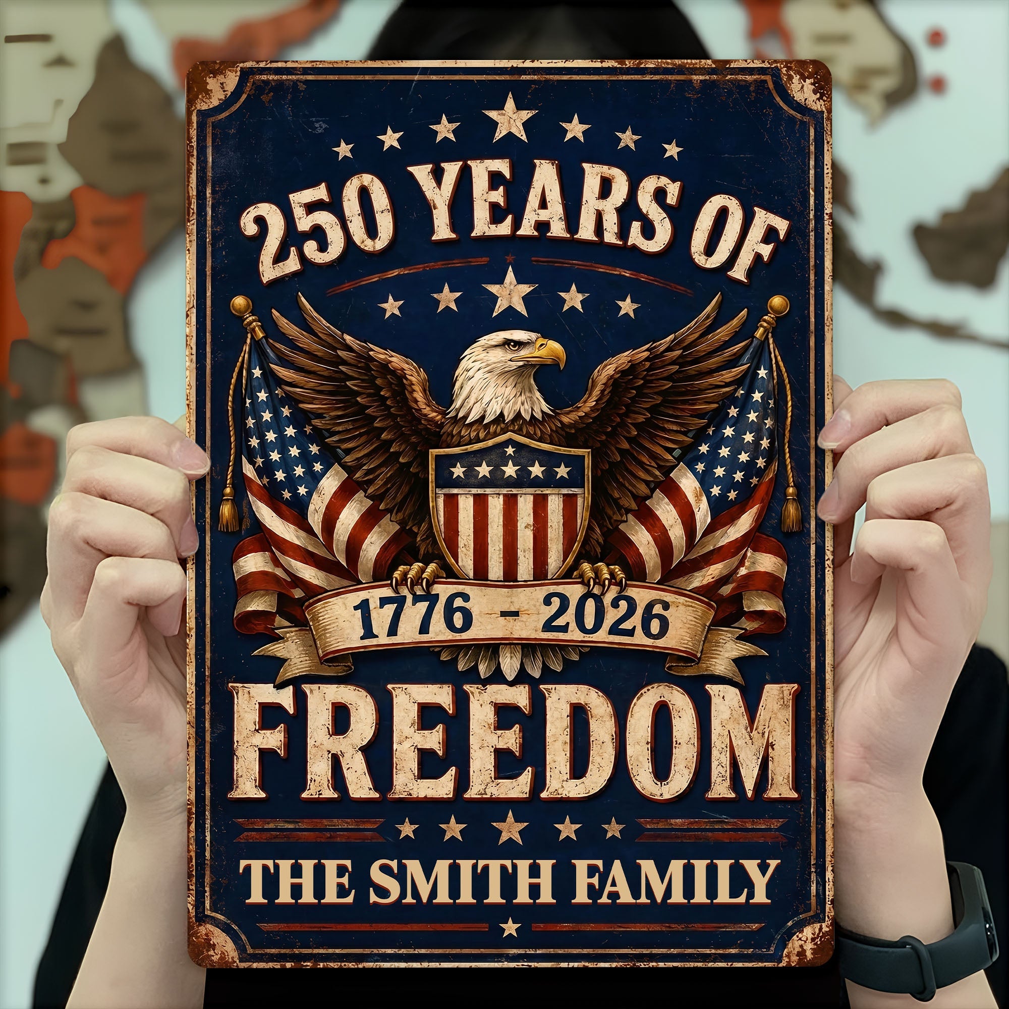 Personalized Metal Sign American Flag Custom Family Name Gift Metal Sign GradoCreations
