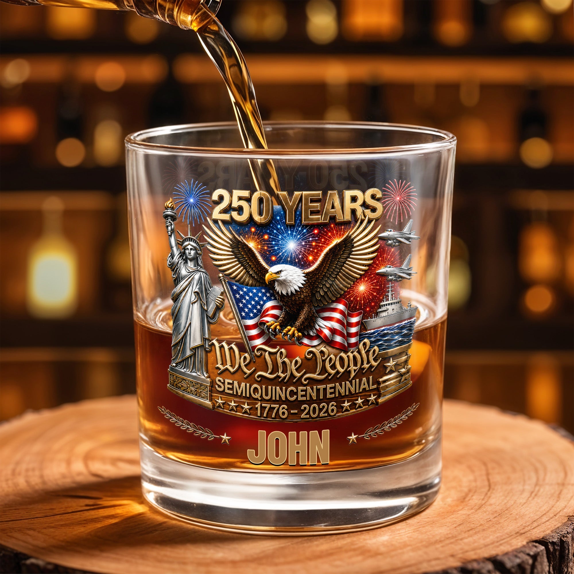 Personalized Custom Whiskey Glass Patriotic Eagle Gift for Dad Whiskey Glass GradoCreations