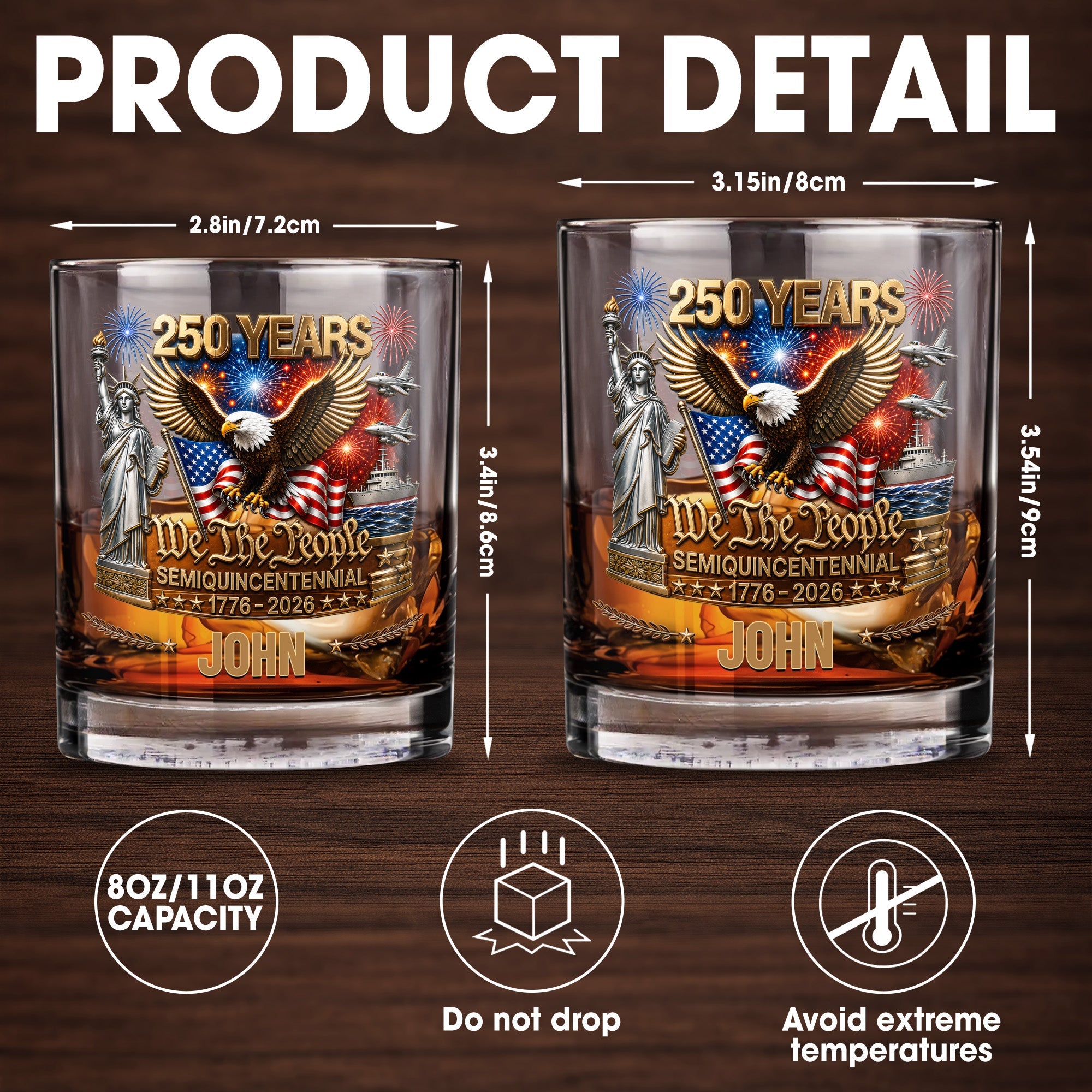 Personalized Custom Whiskey Glass Patriotic Eagle Gift for Dad Whiskey Glass GradoCreations