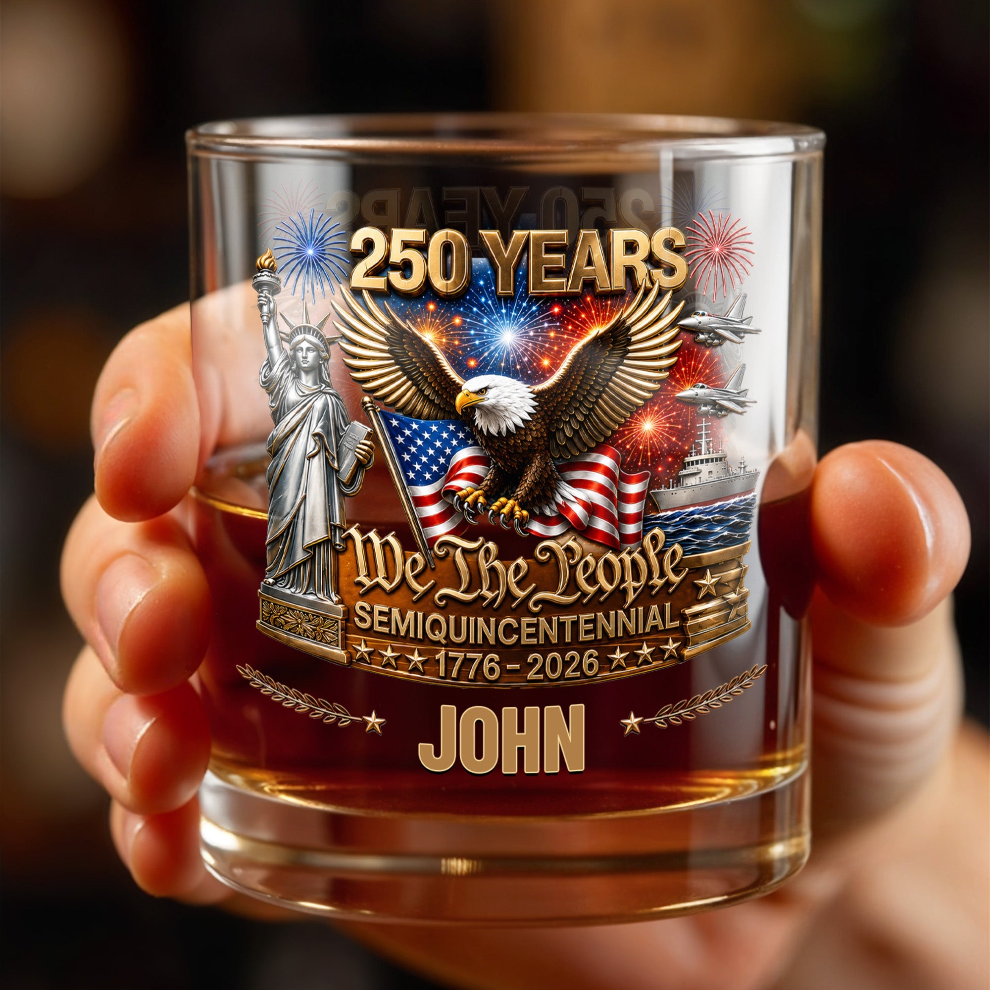 Personalized Custom Whiskey Glass Patriotic Eagle Gift for Dad Whiskey Glass GradoCreations