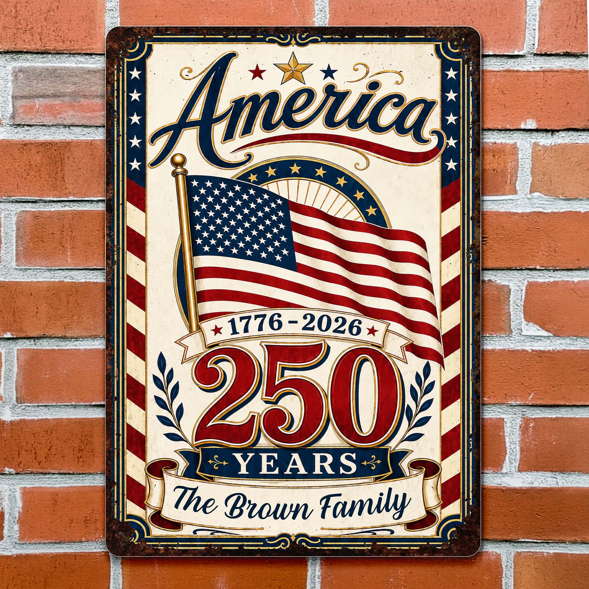 Personalized Metal Sign Custom Family Name American Flag Gift Metal Sign GradoCreations