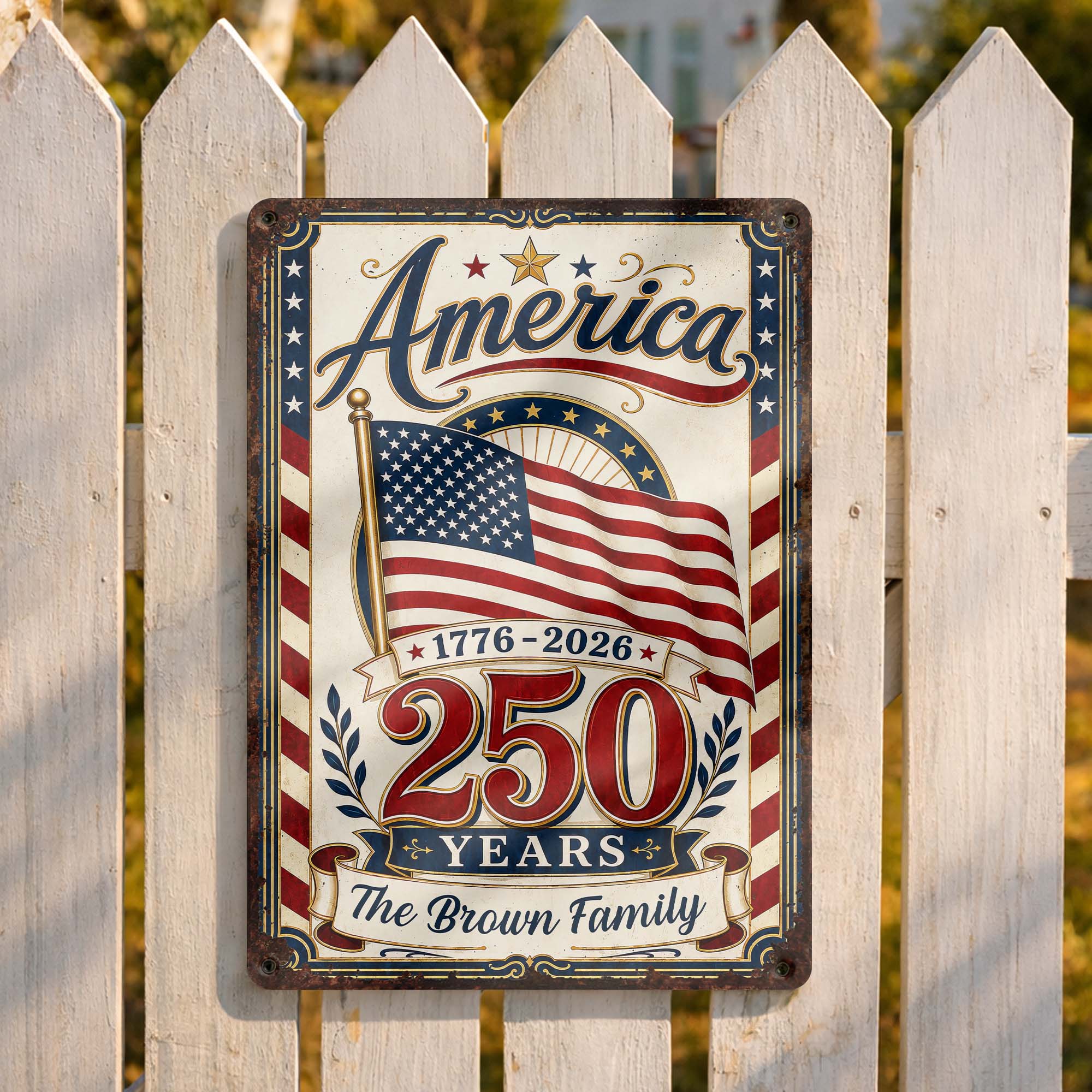Personalized Metal Sign Custom Family Name American Flag Gift Metal Sign GradoCreations