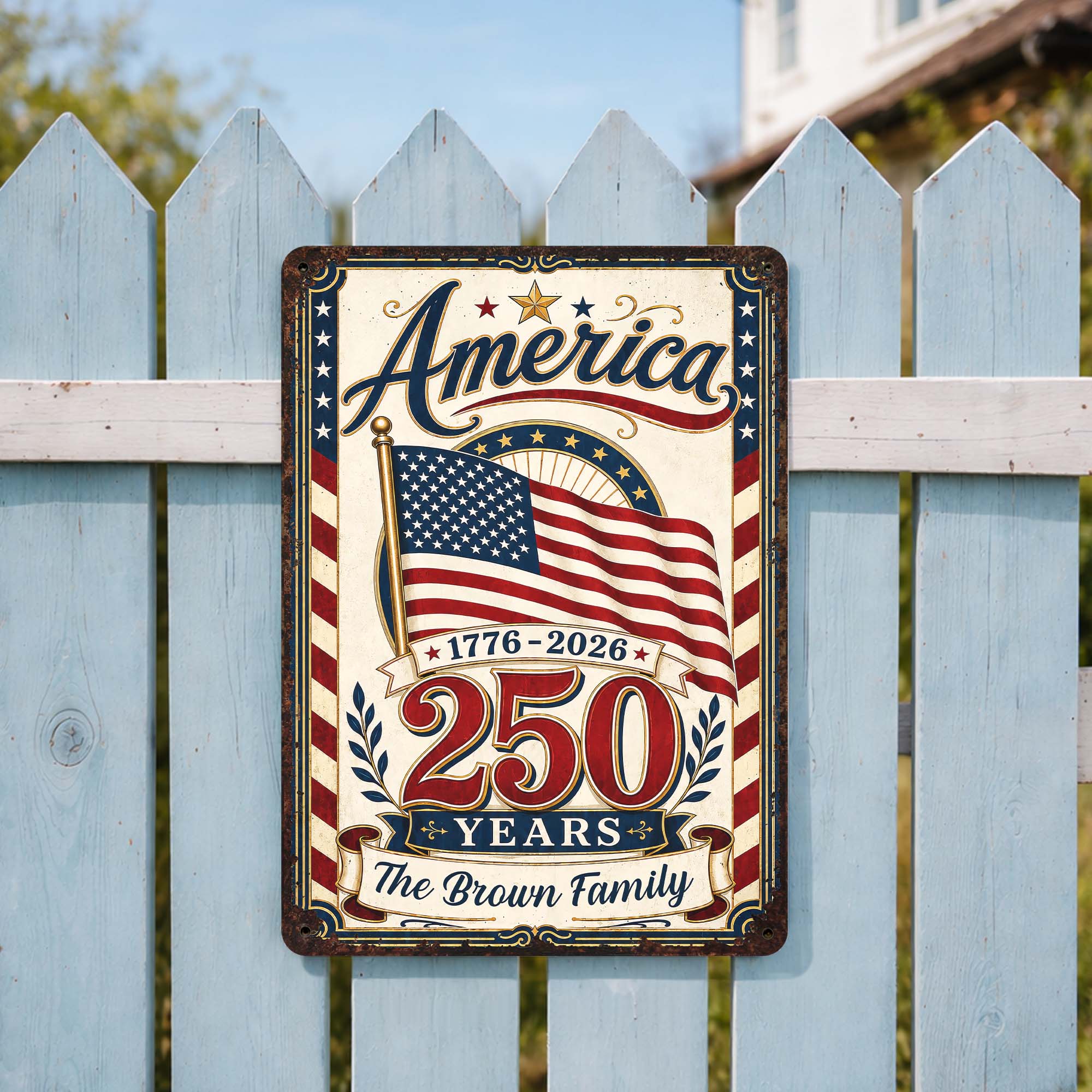 Personalized Metal Sign Custom Family Name American Flag Gift Metal Sign GradoCreations
