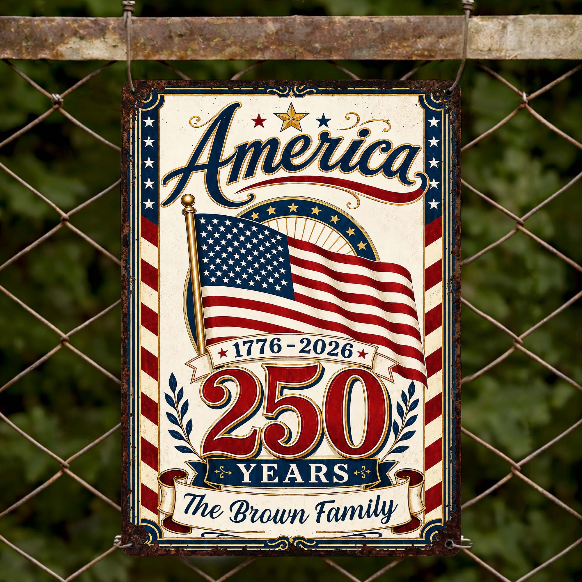 Personalized Metal Sign Custom Family Name American Flag Gift Metal Sign GradoCreations