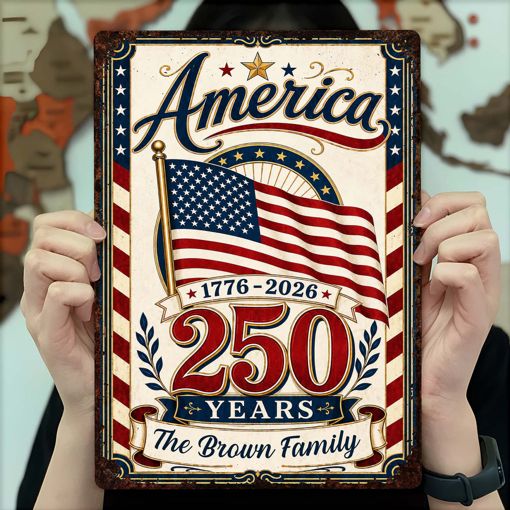 Personalized Metal Sign Custom Family Name American Flag Gift Metal Sign GradoCreations