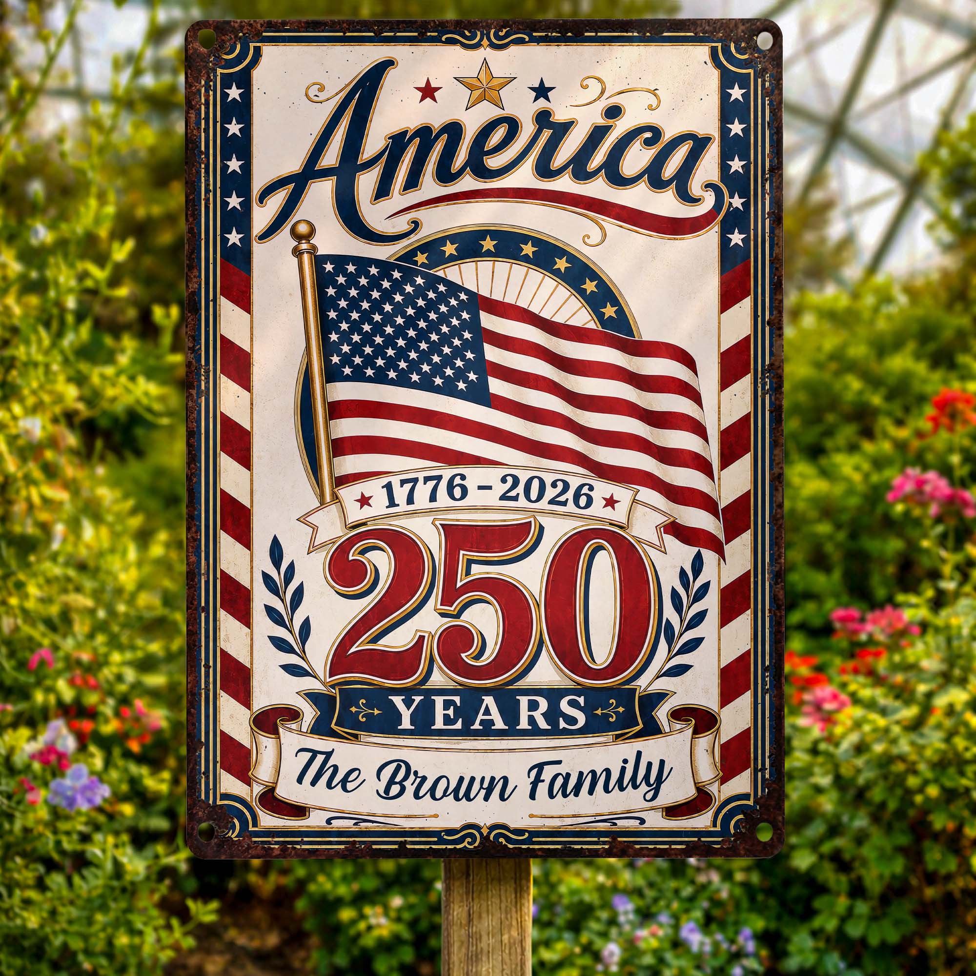 Personalized Metal Sign Custom Family Name American Flag Gift Metal Sign GradoCreations
