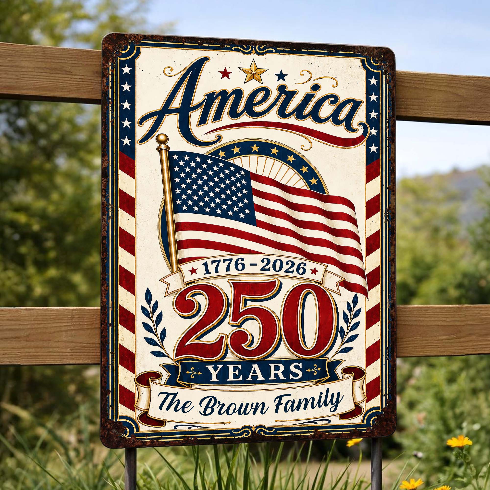 Personalized Metal Sign Custom Family Name American Flag Gift Metal Sign GradoCreations