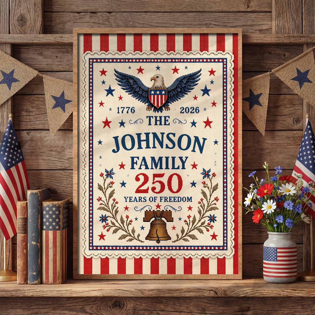 Personalized Custom Family Vertical Poster with Eagle & Liberty Bell Poster GradoCreations