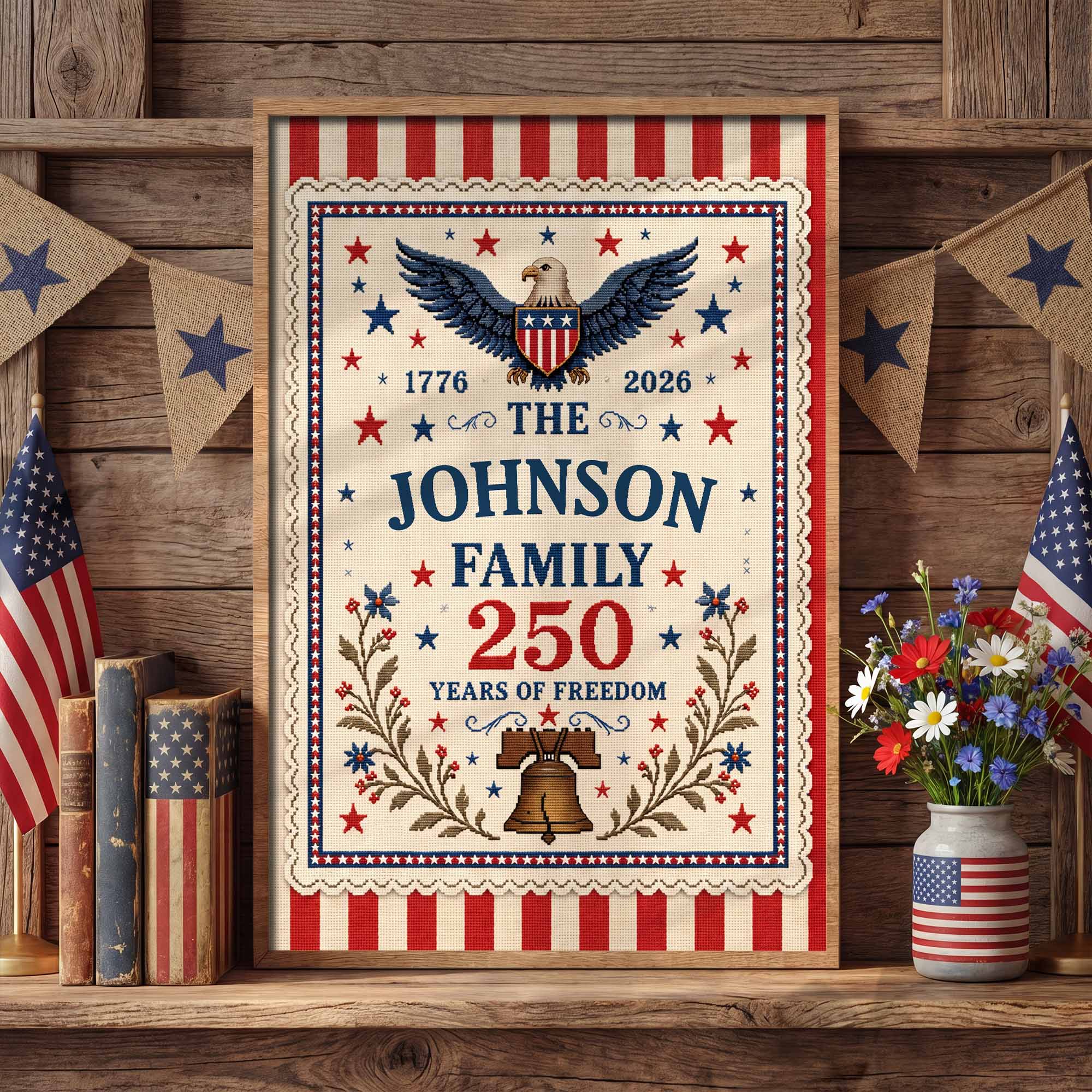 Personalized Custom Family Vertical Poster with Eagle & Liberty Bell Poster GradoCreations