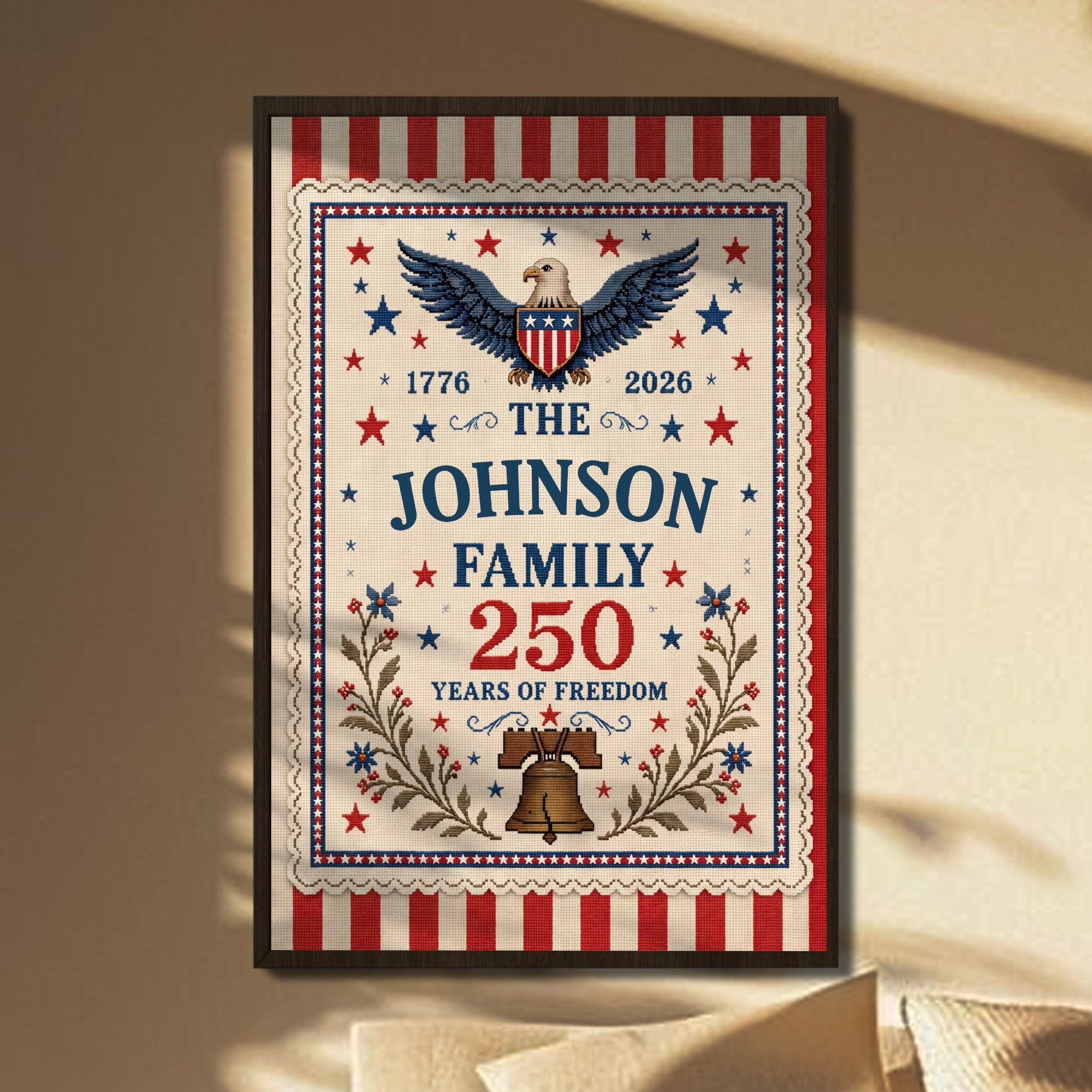 Personalized Custom Family Vertical Poster with Eagle & Liberty Bell Poster GradoCreations